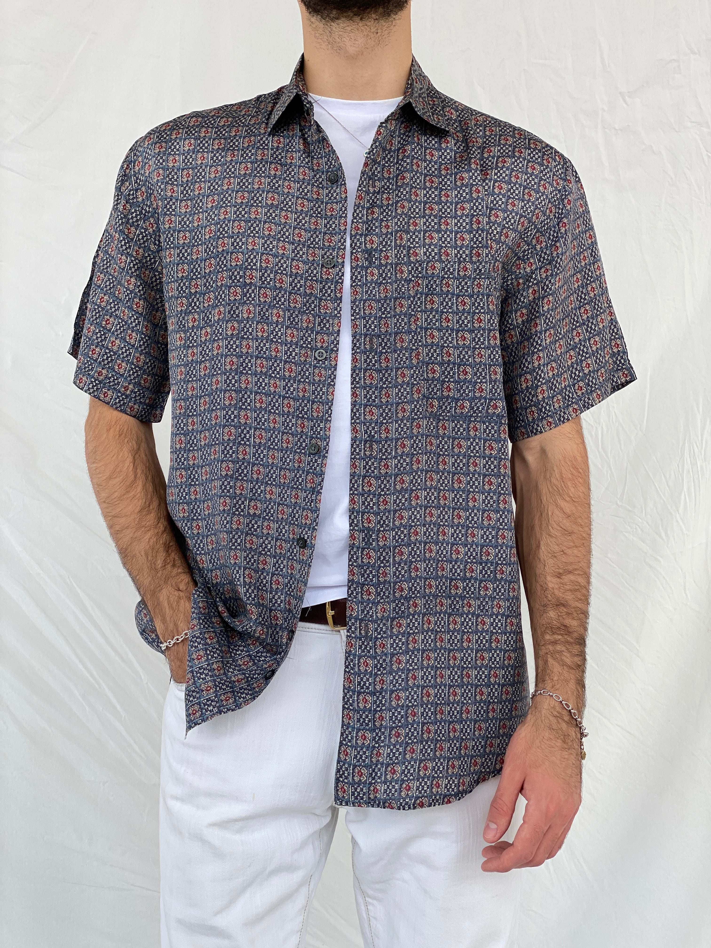 Vintage CHIAMARÉ Navy Short Sleeve Silk Shirt Size S - Balagan Vintage Half Sleeve Shirt 90s, Awsam, NEW IN, printed silk shirt, silk, silk shirt