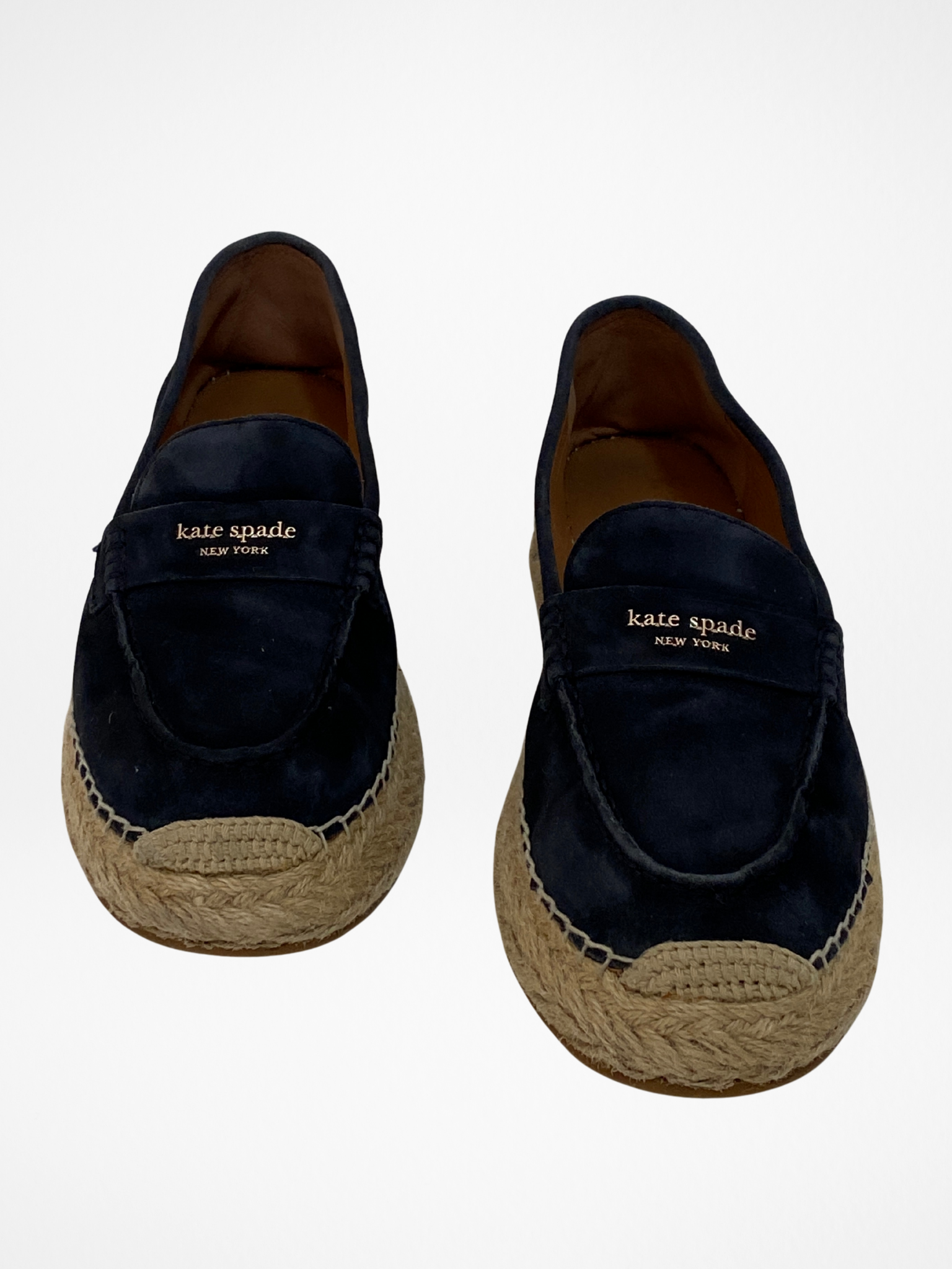 Kate Spade Navy Suede Espadrille Loafers Platform Jute Sole Slip-Ons - 39.5EU