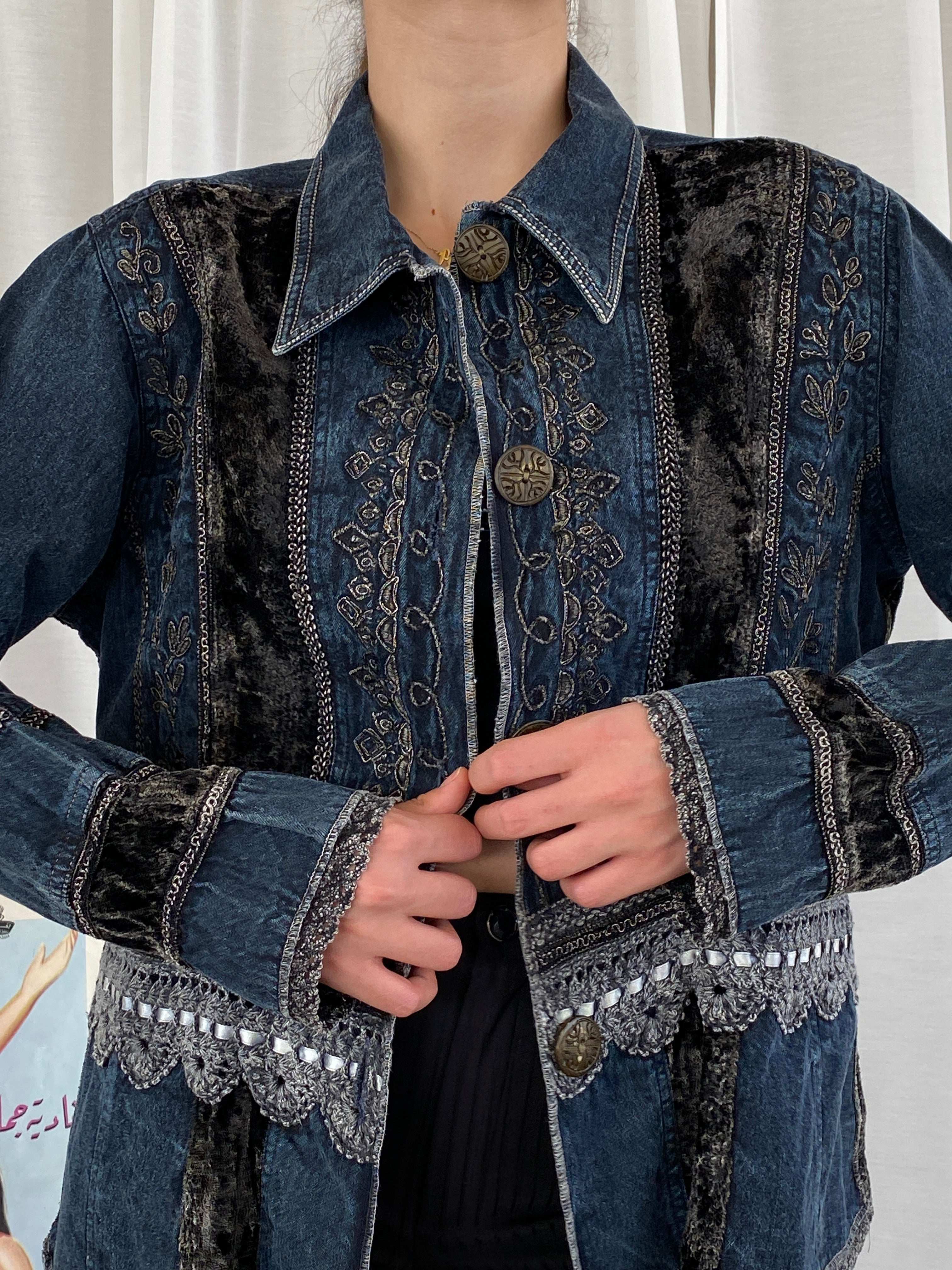 Statement Vintage Urban Tribe Embroidered Denim Jacket - L