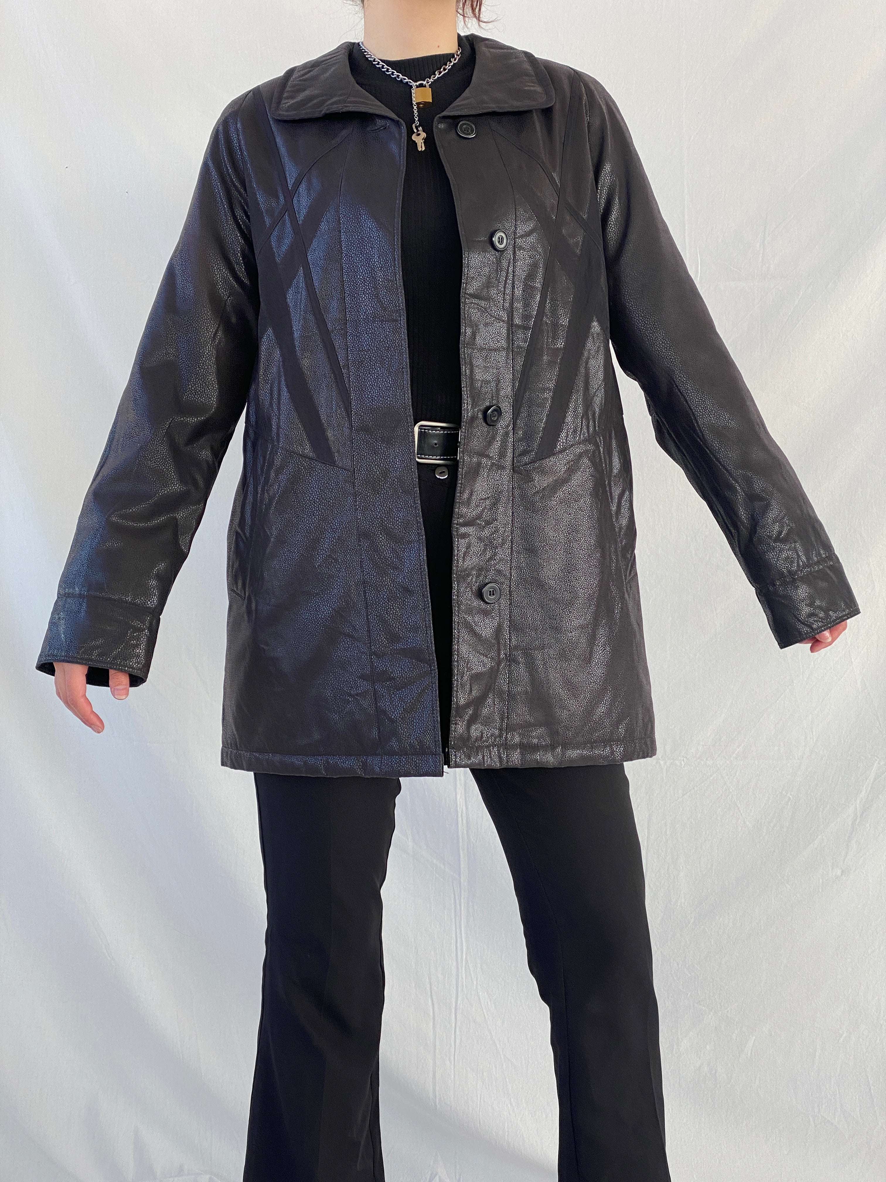 Vintage UN JOUR AILLEURS Faux Leather Black Coat - S