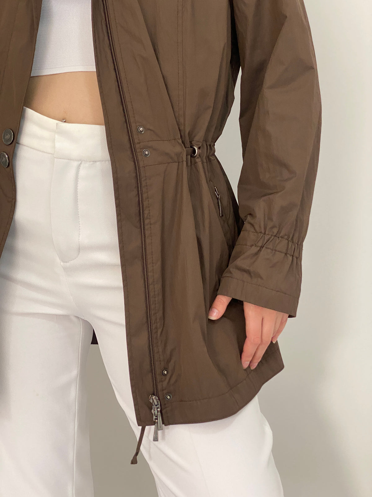 Y2K Opal Woman Chocolate Brown Lightweight Utility Trench Coat – L