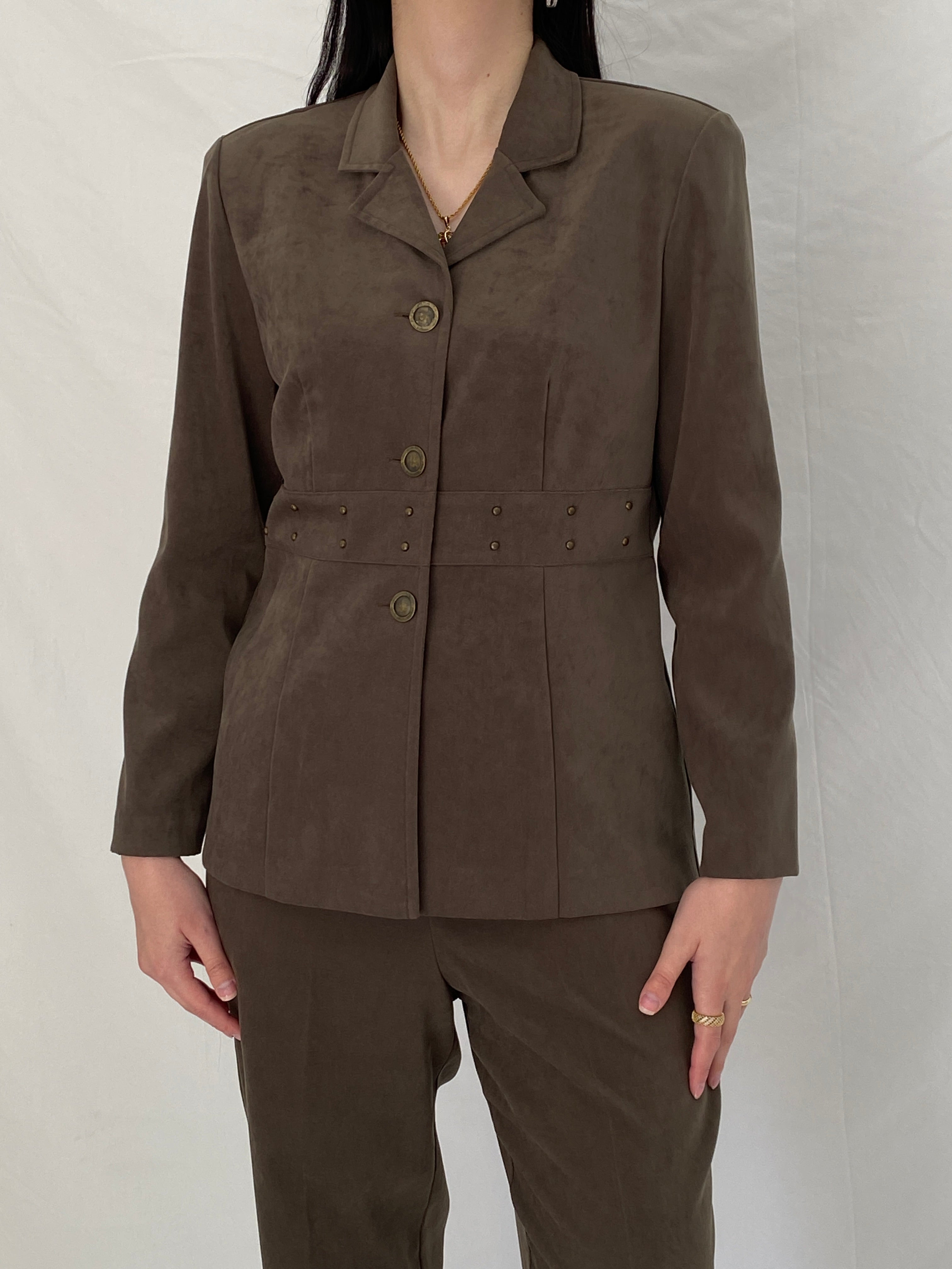 Vintage 90s Sag Harbor Dress Petite Olive Green Blazer & Pants Set Officecore Tailored Suit - M