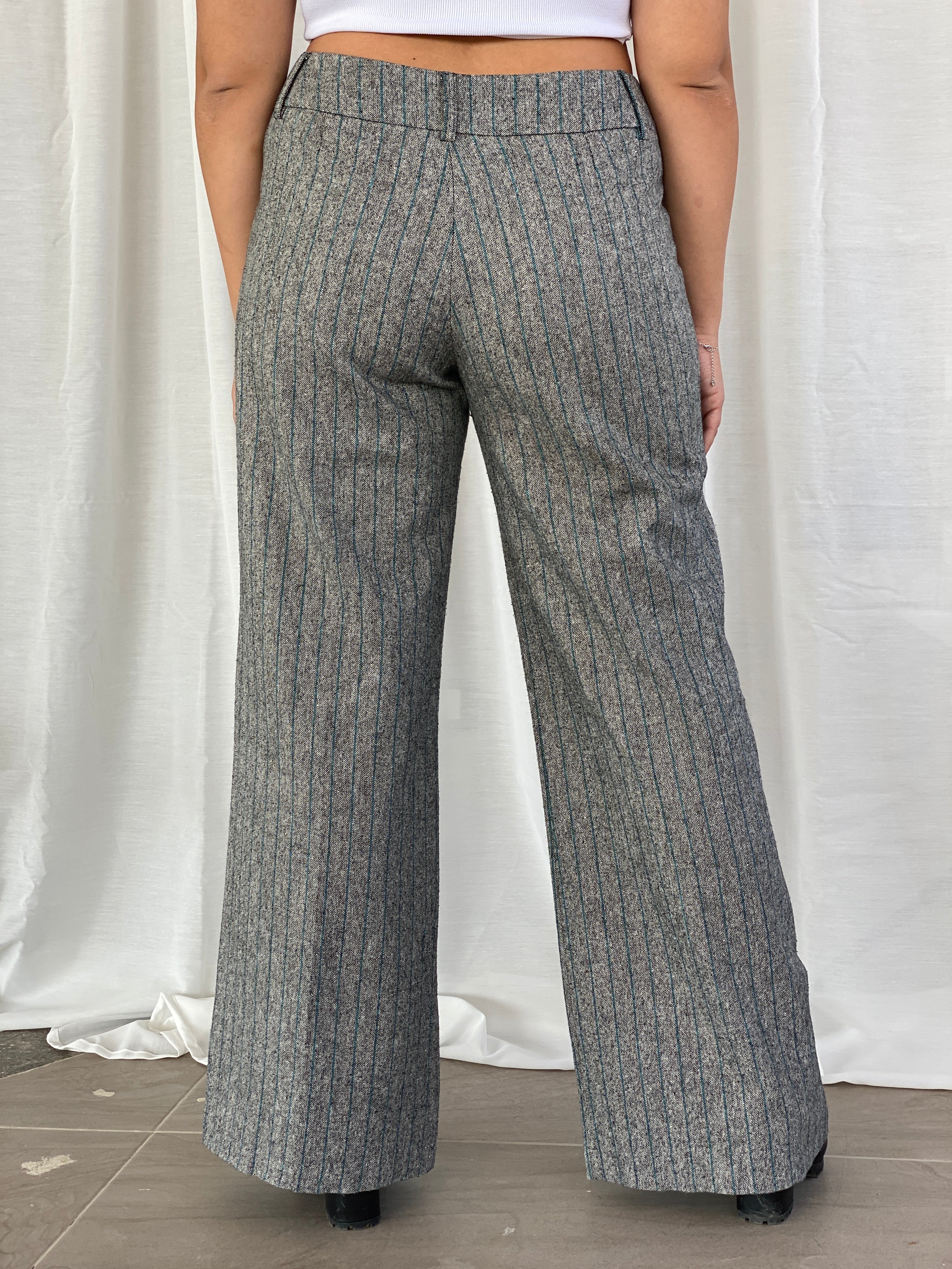 Vintage Surrender Striped Gray Women’s Pants High Rise Office Trousers - L