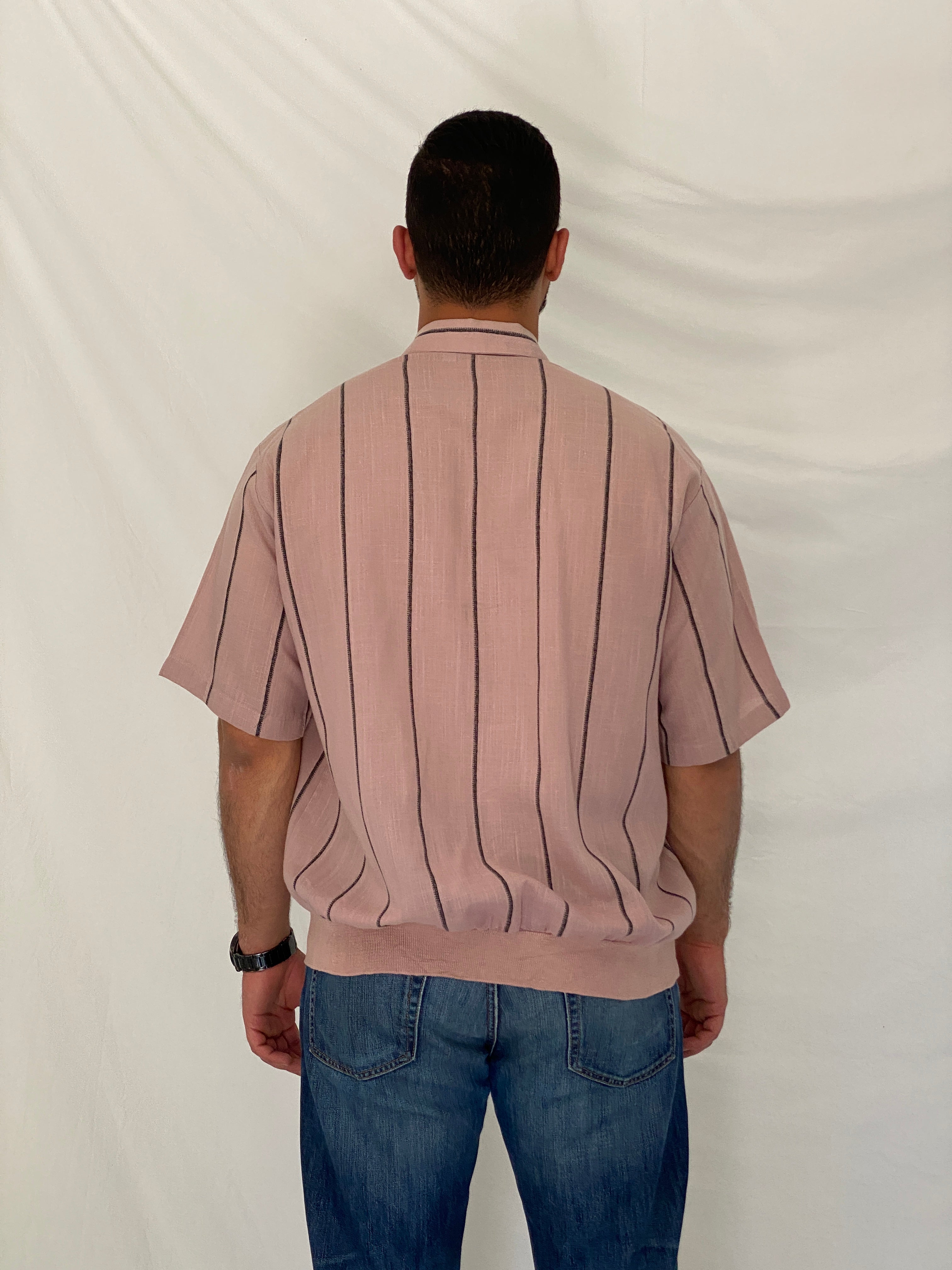 Vintage Norm Thompson Dusty Rose Striped Polo Pullover Top – XL