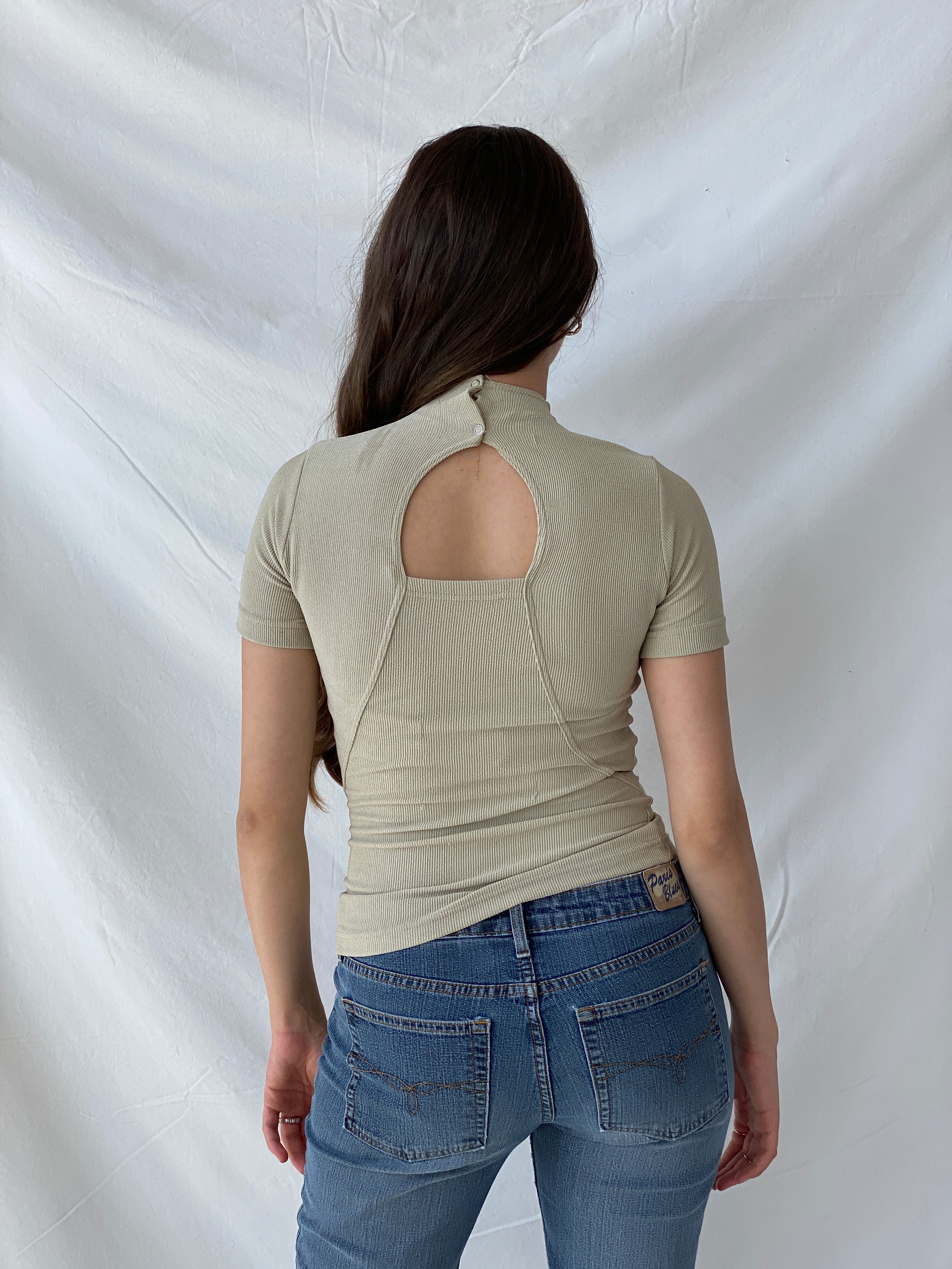 Vintage Handmade Futuristic Cutout Beige Top - S