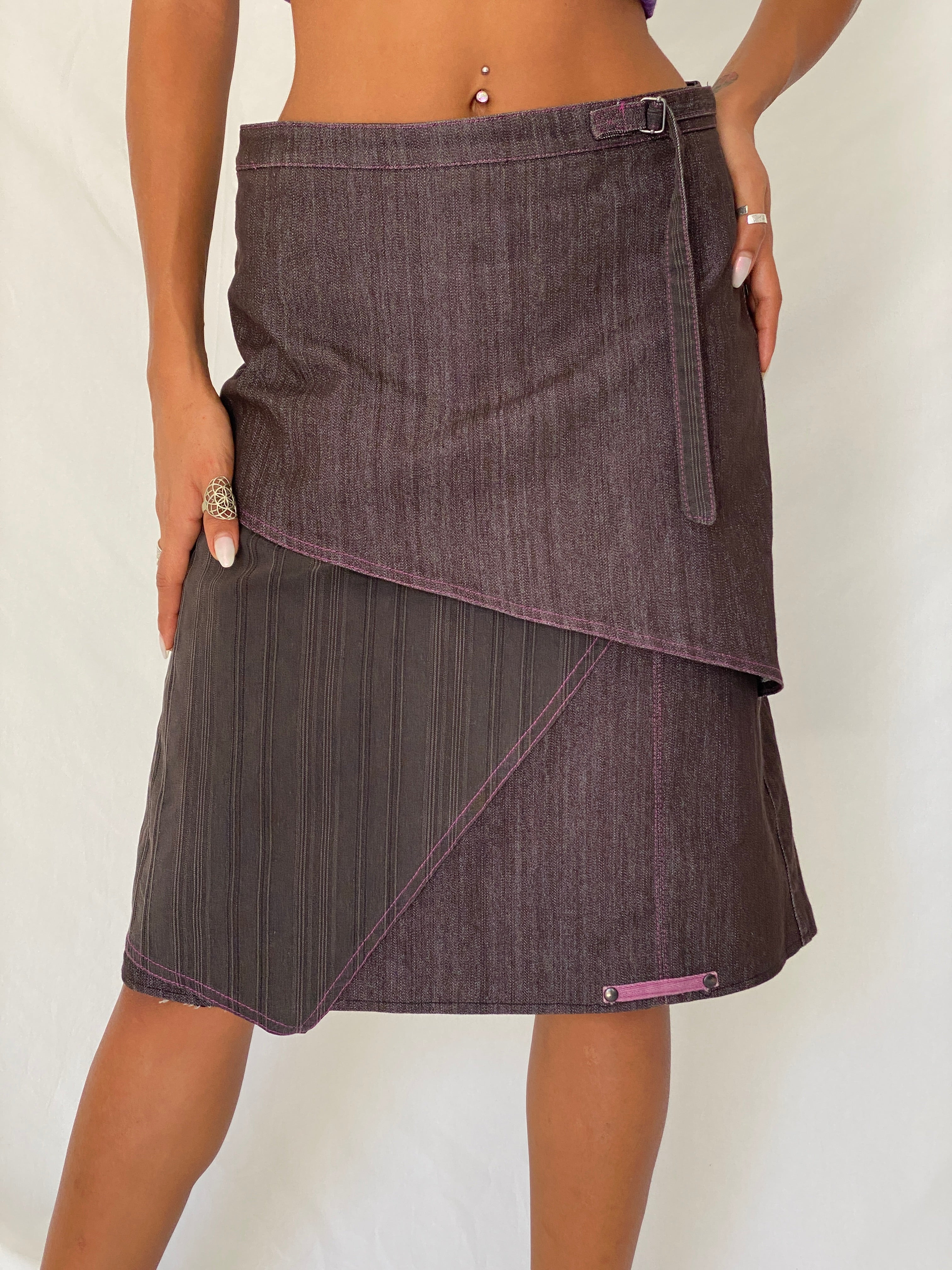 Vintage Y2K Patrice Bréal Cotton Blend Asymmetric Layered Denim Midi Skirt - M