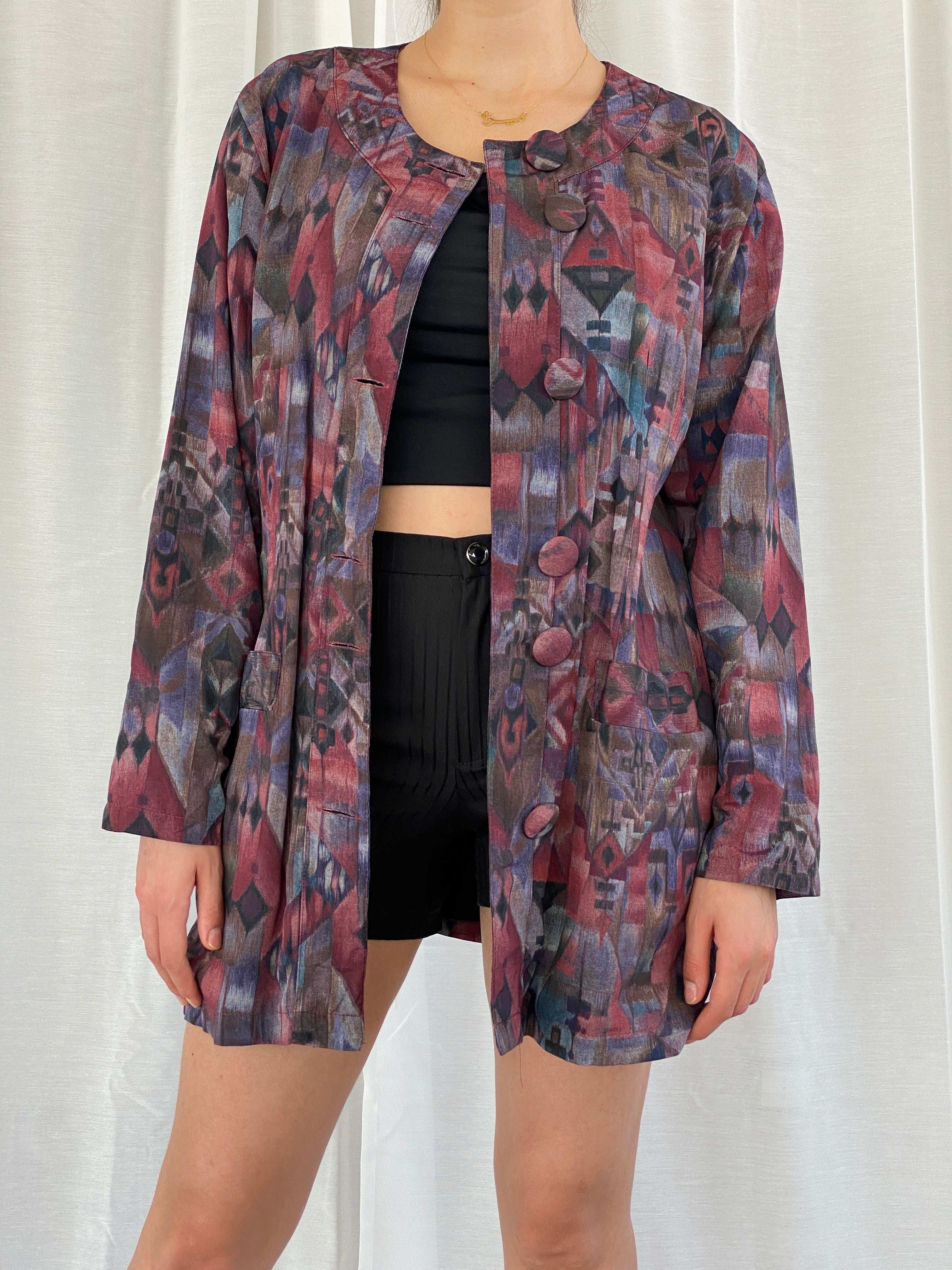 Statement Vintage 80s Abstract Multicolor Blazer - S