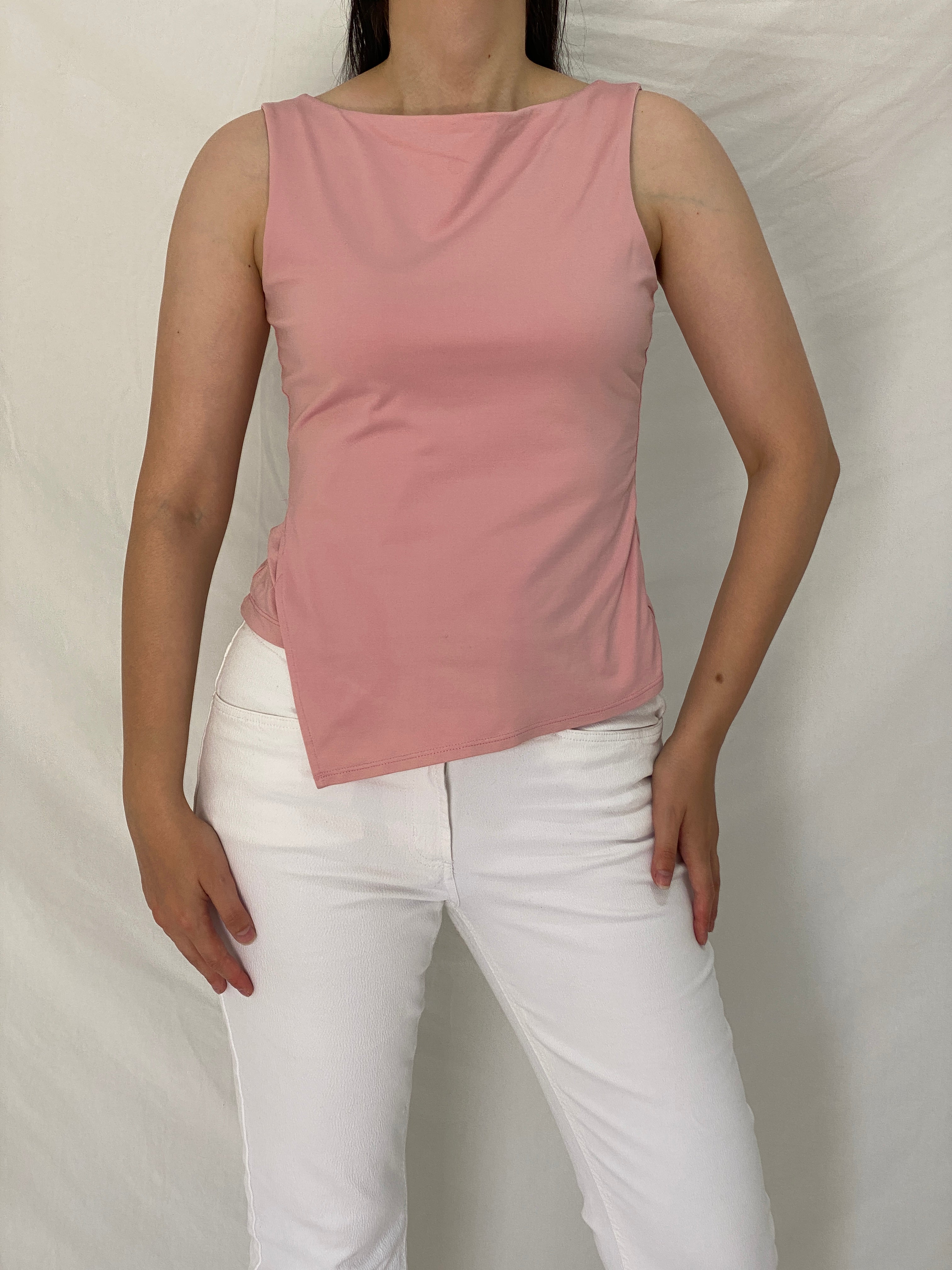 OJAY Blush Pink Asymmetrical Sleeveless Stretch Top – S