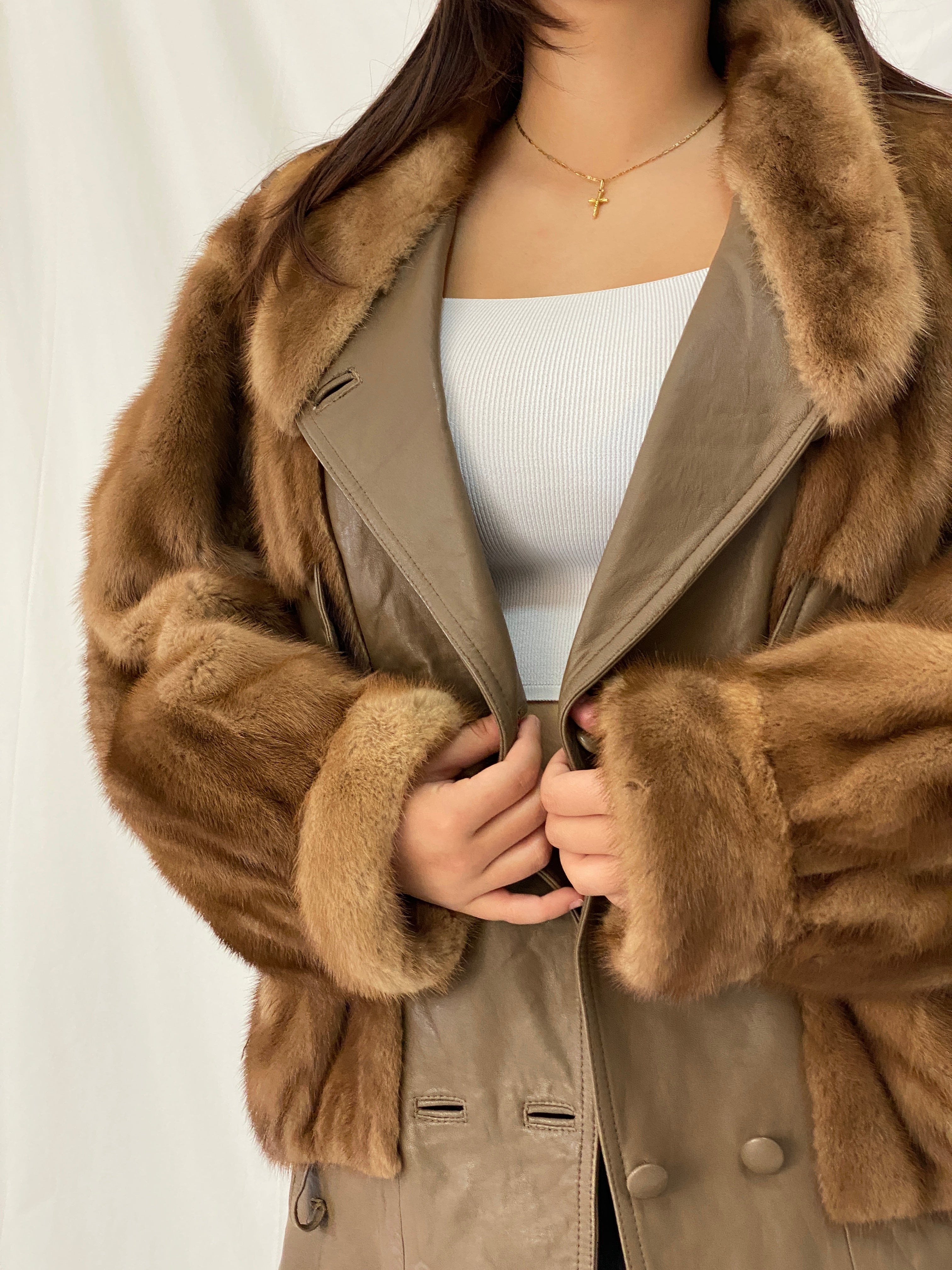 Vintage GTH Stoll Hannover Two-Tone Leather & Mink Fur Bomber Jacket - XL