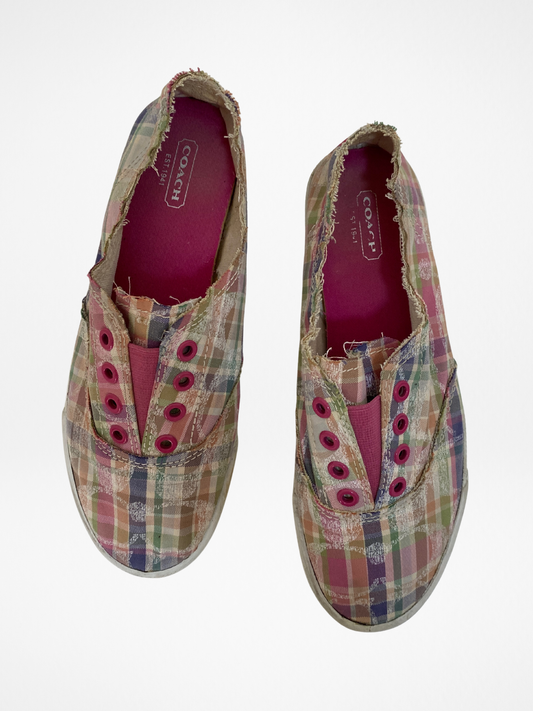 Coach Pink Plaid Distressed Slip-On Sneakers – 38.5 EU