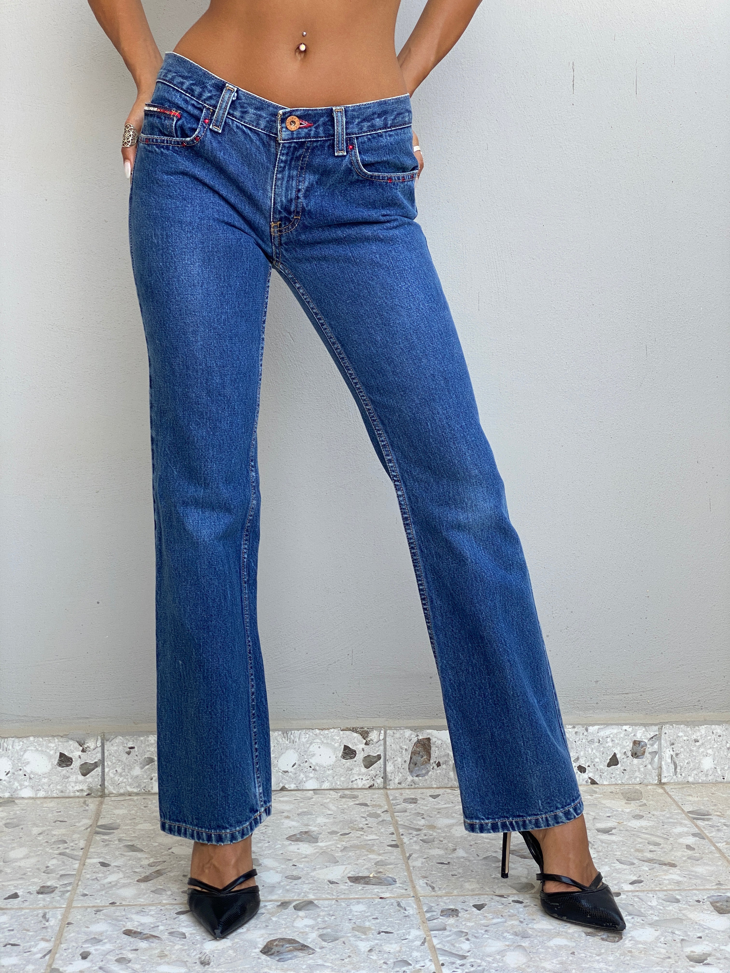 Vintage Y2K Tommy Jeans Blue Denim Low Rise Straight Leg Jeans - 36EUR