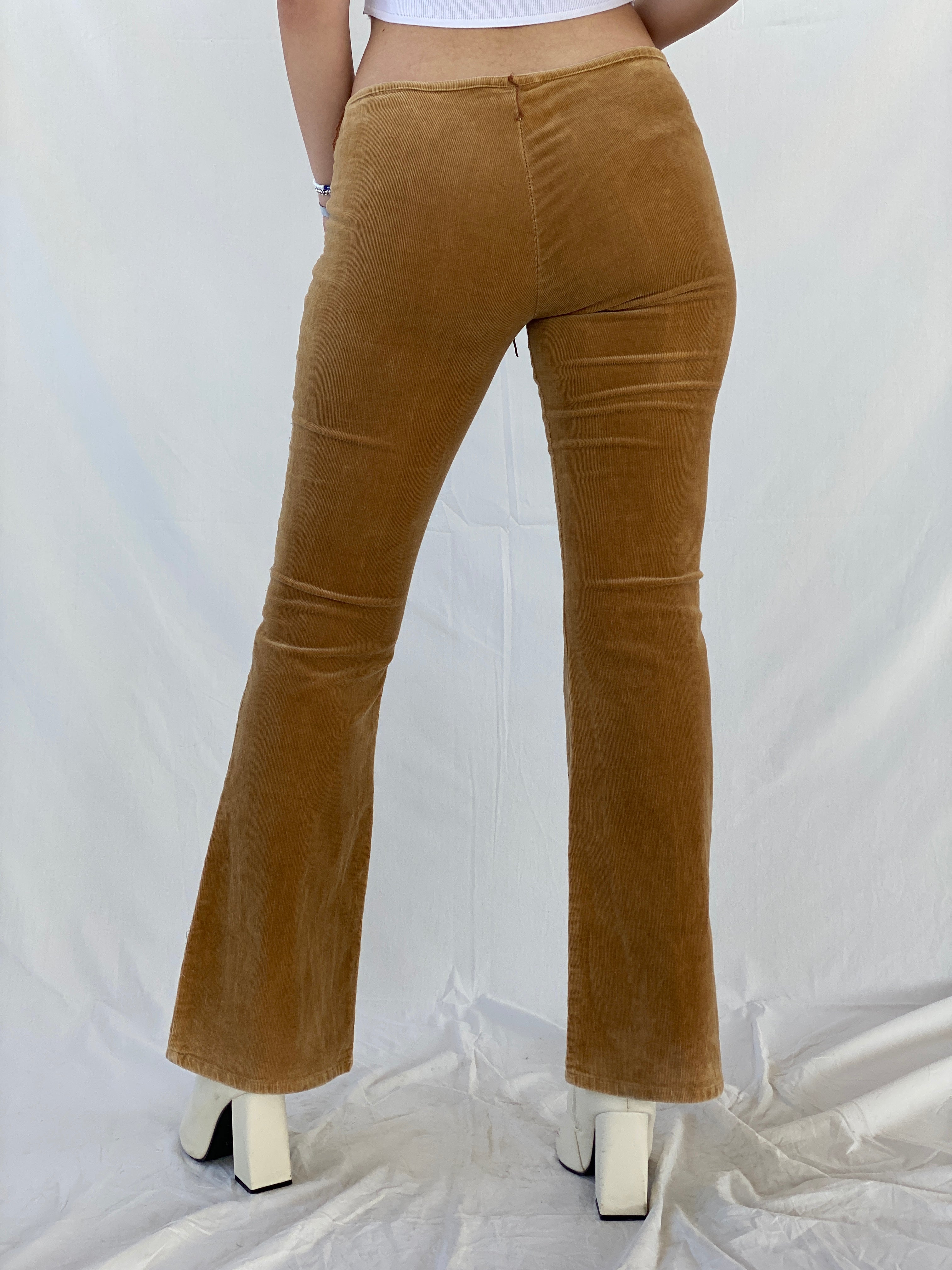 00s Toska Beige Graphic Western Style Low Rise Corduroy Pants - M