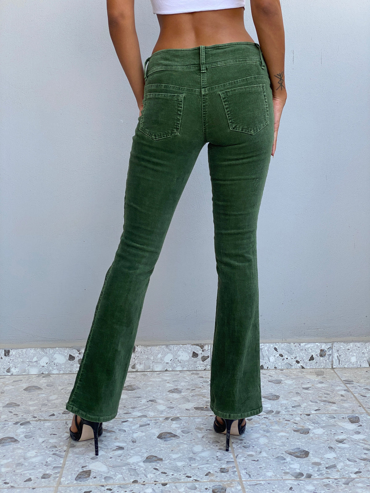 Vintage Y2K Wet Seal Forest Green Corduroy Low Rise Flare Pants - 34EUR