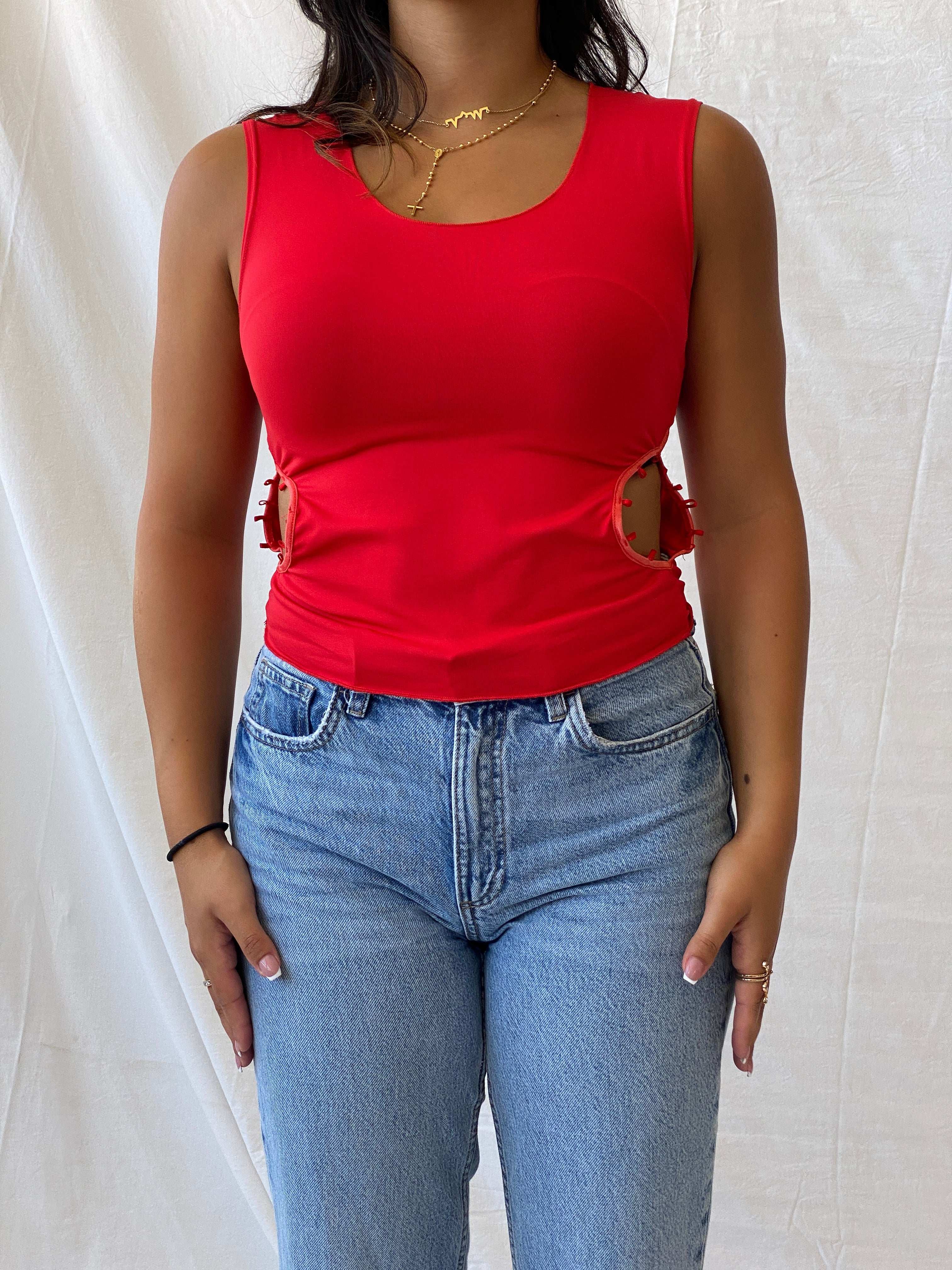 Y2k Red Sleeveless Top With Open Sides - M - Balagan Vintage Sleeveless Top 00s, Lana, NEW IN, sleeveless top, summer