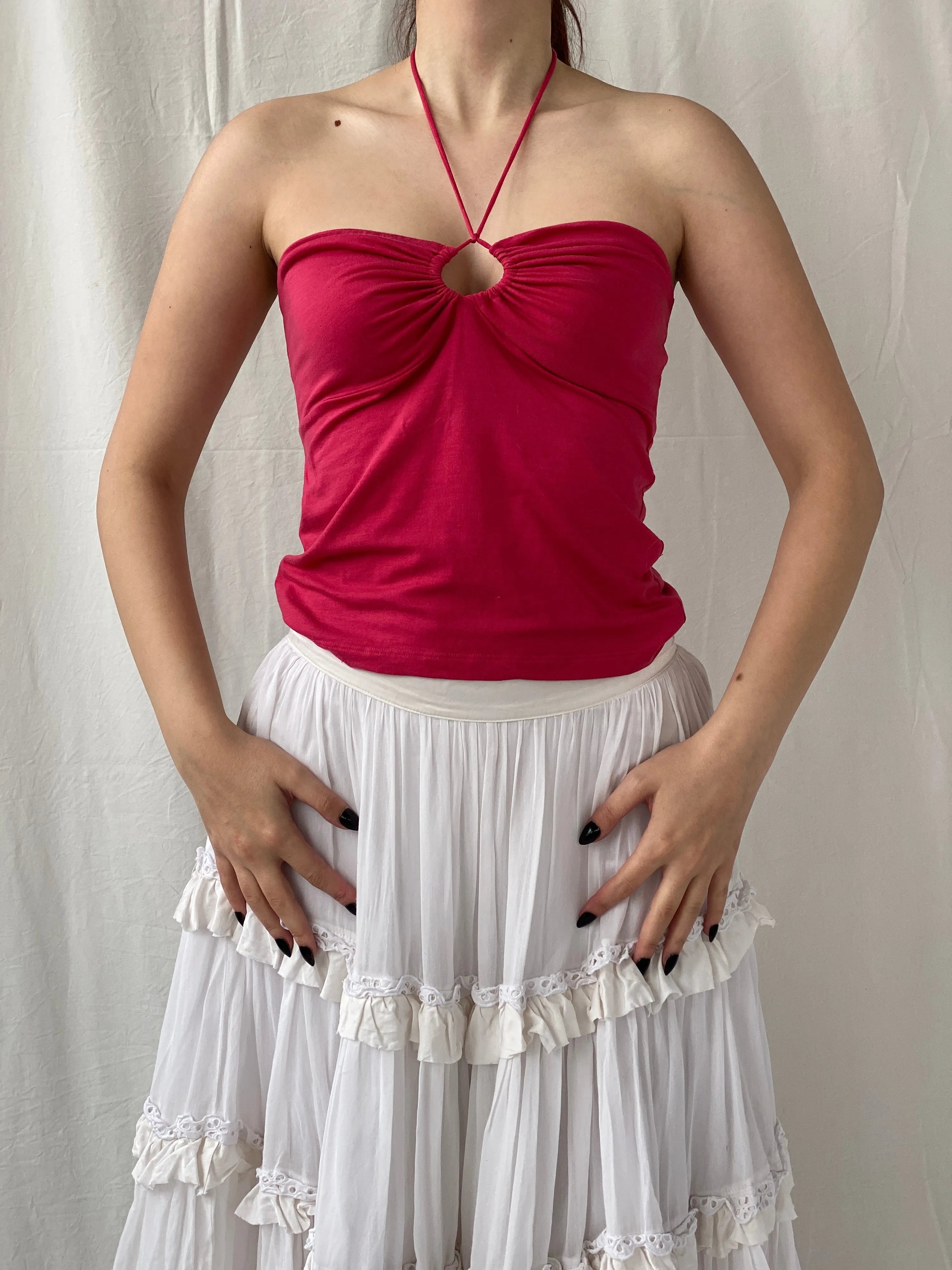 2004 Y2K Gap Stretch Pink Halter Top with Wooden Beads - M - Balagan Vintage Halter Top 00s, Ayah, halter top, Top, women top