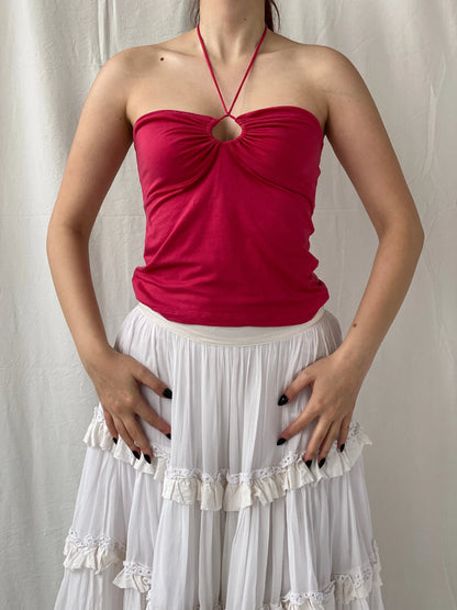 2004 Y2K Gap Stretch Pink Halter Top with Wooden Beads - M - Balagan Vintage Halter Top 00s, Ayah, halter top, Top, women top