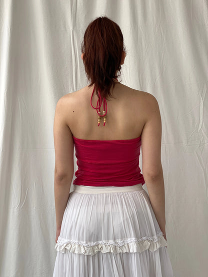 2004 Y2K Gap Stretch Pink Halter Top with Wooden Beads - M - Balagan Vintage Halter Top 00s, Ayah, halter top, Top, women top