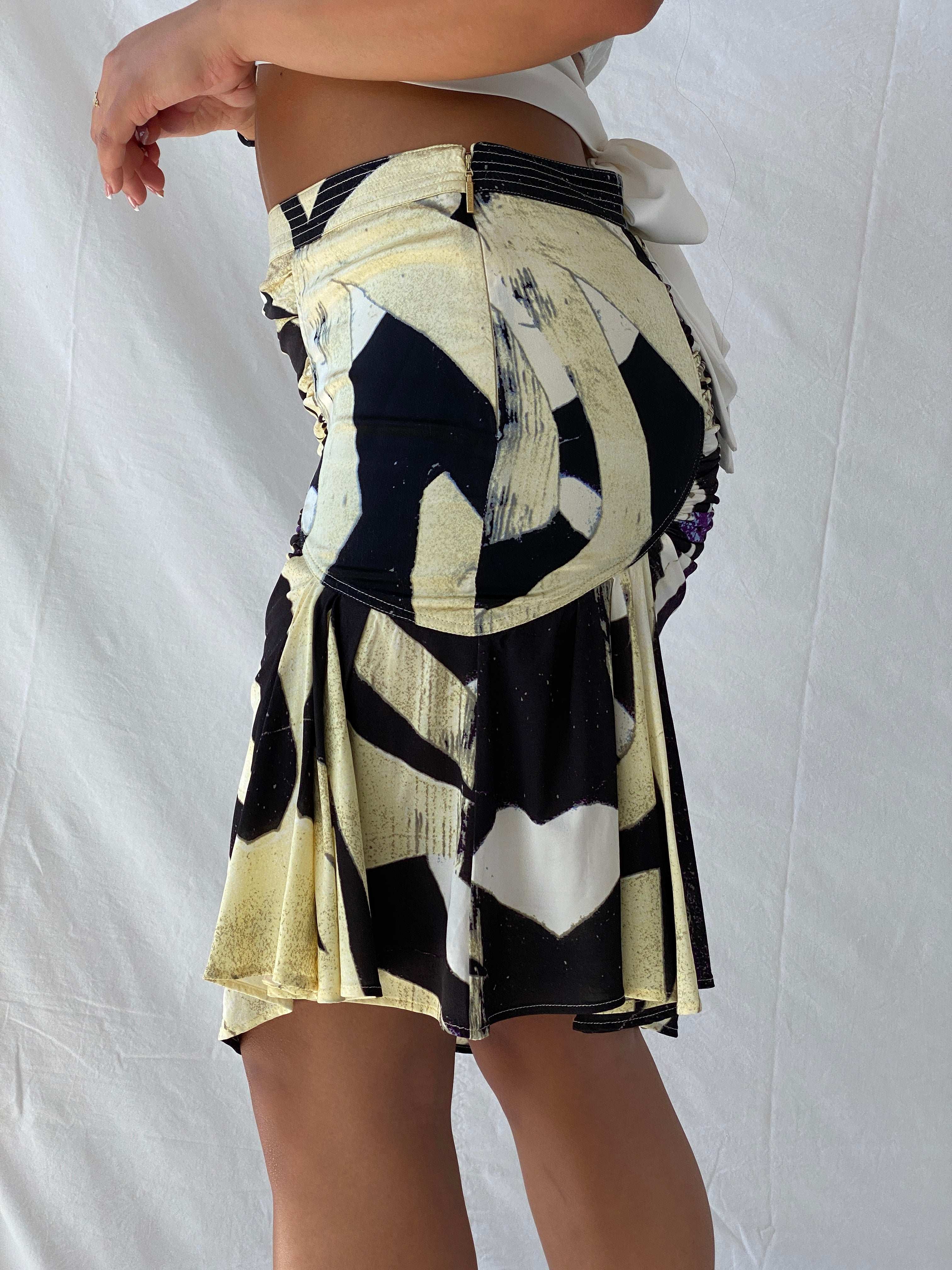 2008 Deadstock Roberto Cavalli Silk Ruched Side Skirt with Tags - M - Balagan Vintage Midi Skirt 00s, Lana, maxi skirt, metallic shirt, NEW IN, rare find, rare vintage, roberto cavalli, summer