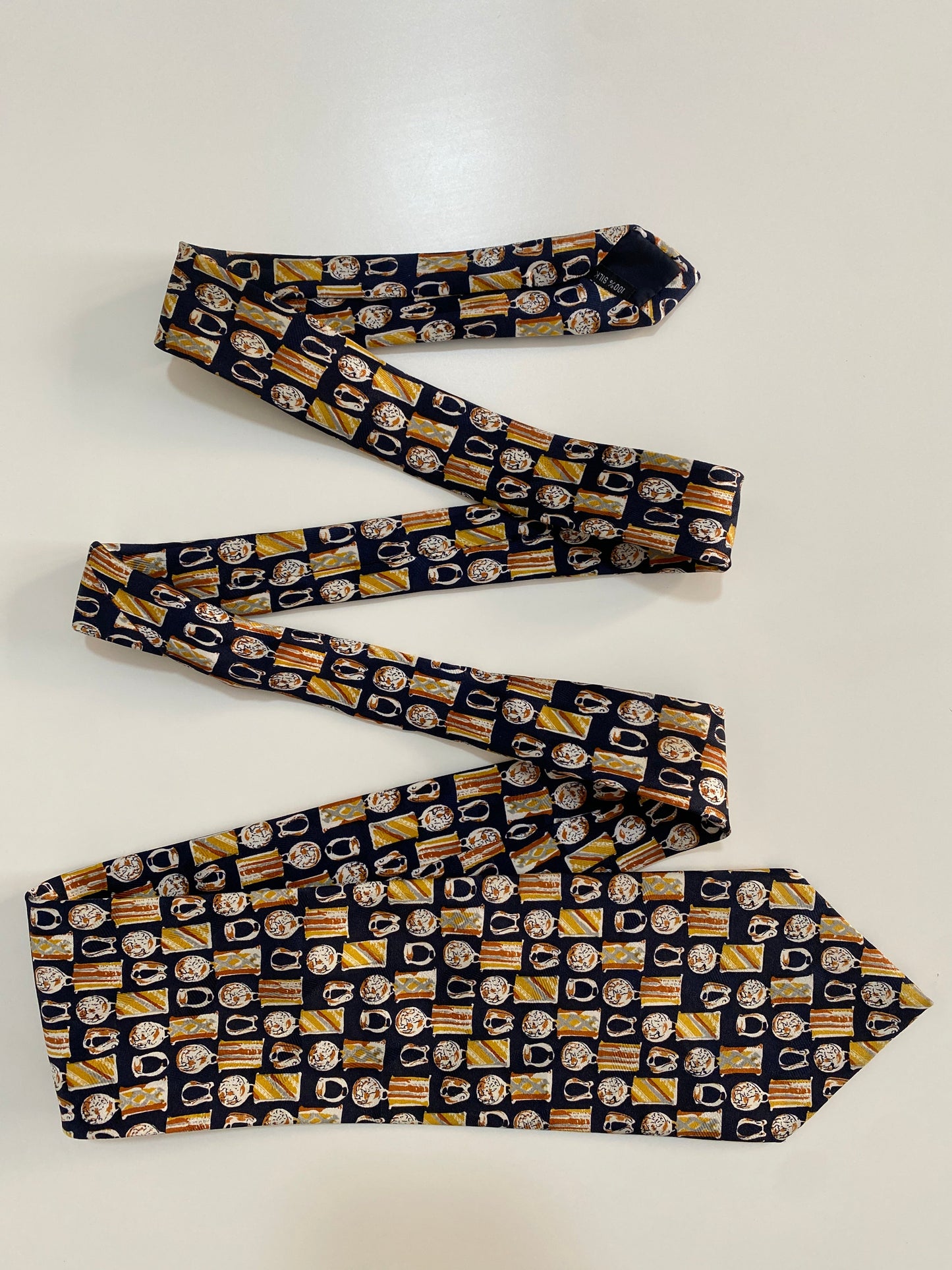 Vintage ST. LOREN Italian Silk Tie - Navy Equestrian / Horse Bit Print Made in Italy