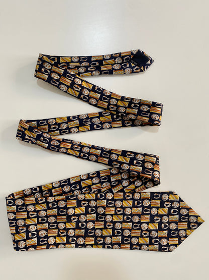 Vintage ST. LOREN Italian Silk Tie - Navy Equestrian / Horse Bit Print Made in Italy