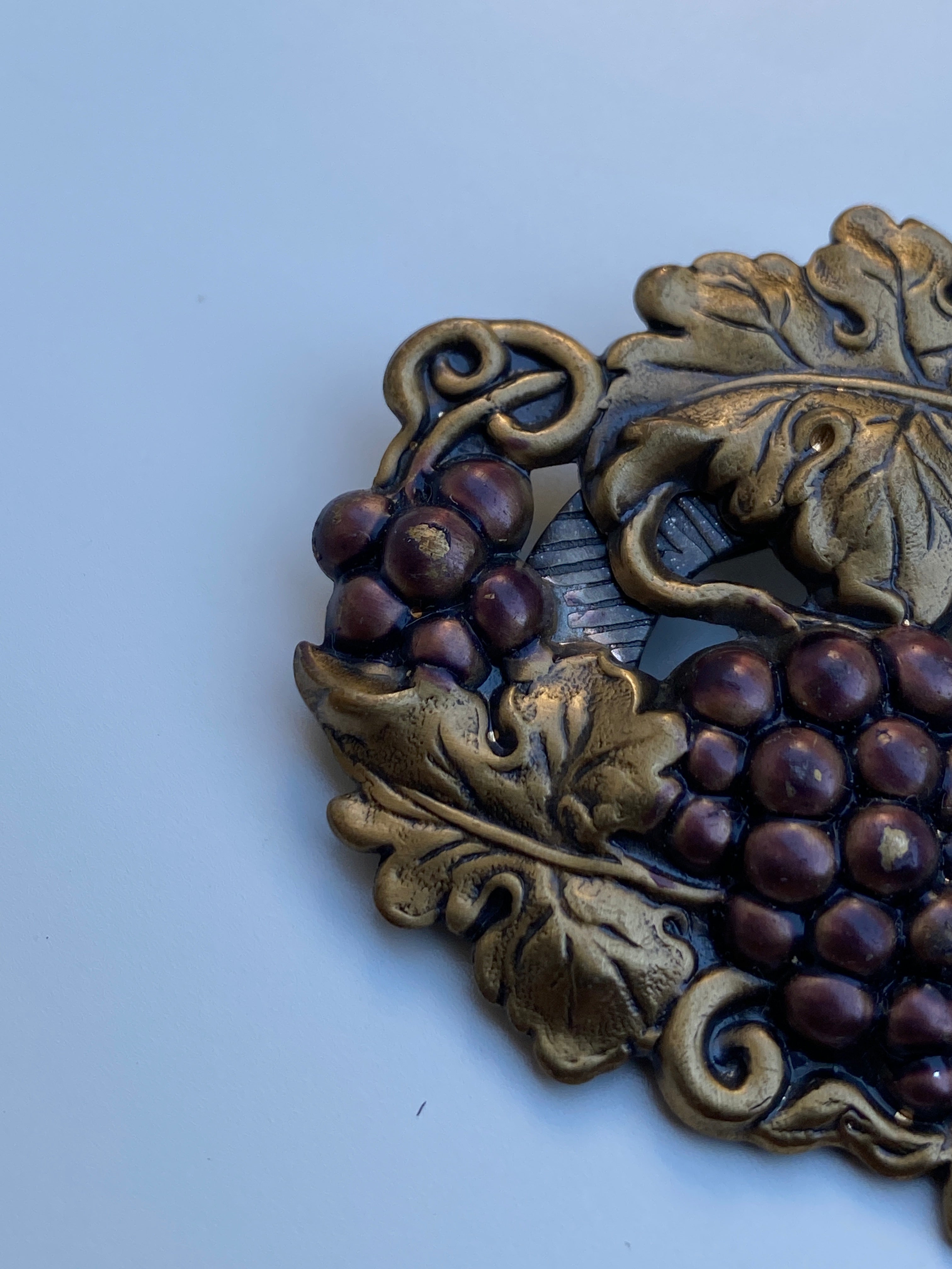 Vintage Two-Tone Grape Cluster Brooch Brass Figural Vine Pin