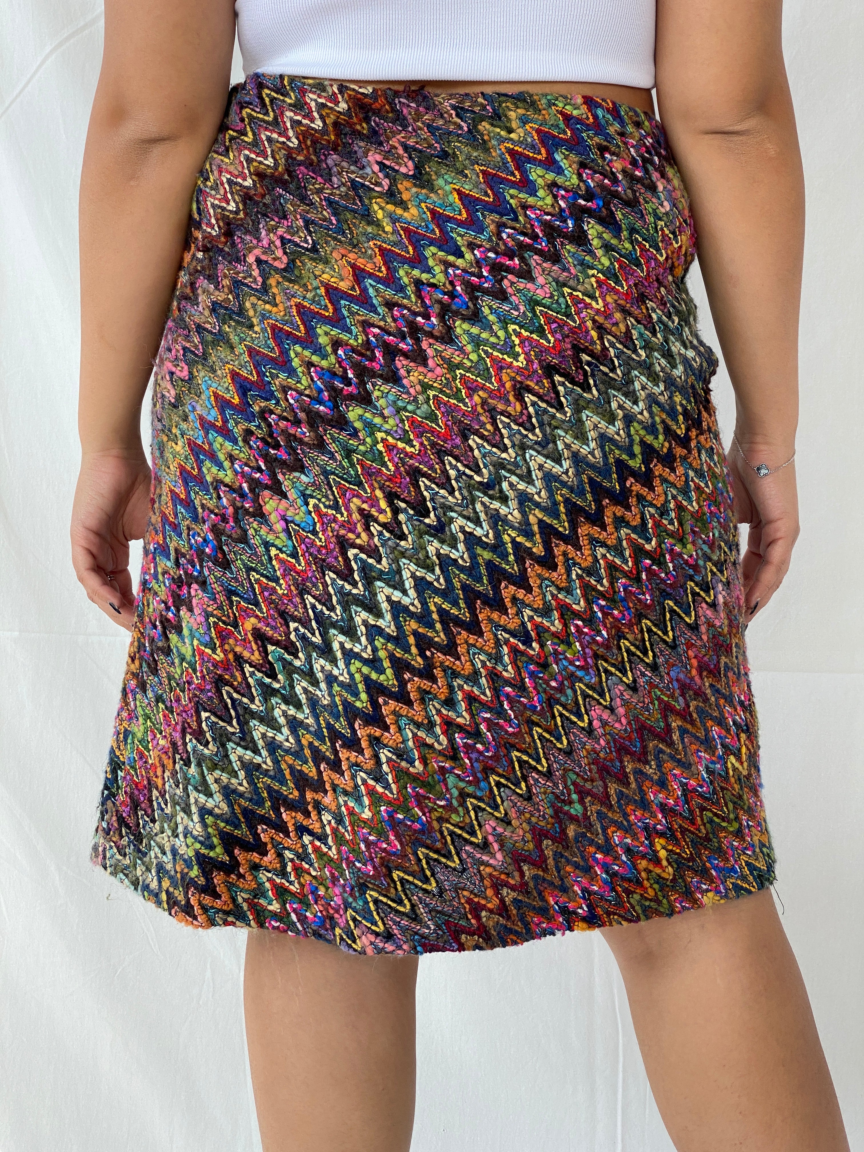 Vintage BLUMA Tweed ZigZag Multicolored Midi Skirt - M