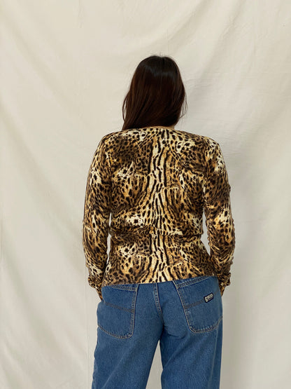 Vintage Morgan De Toi Y2K Leopard Print Knit Cardigan Top - S