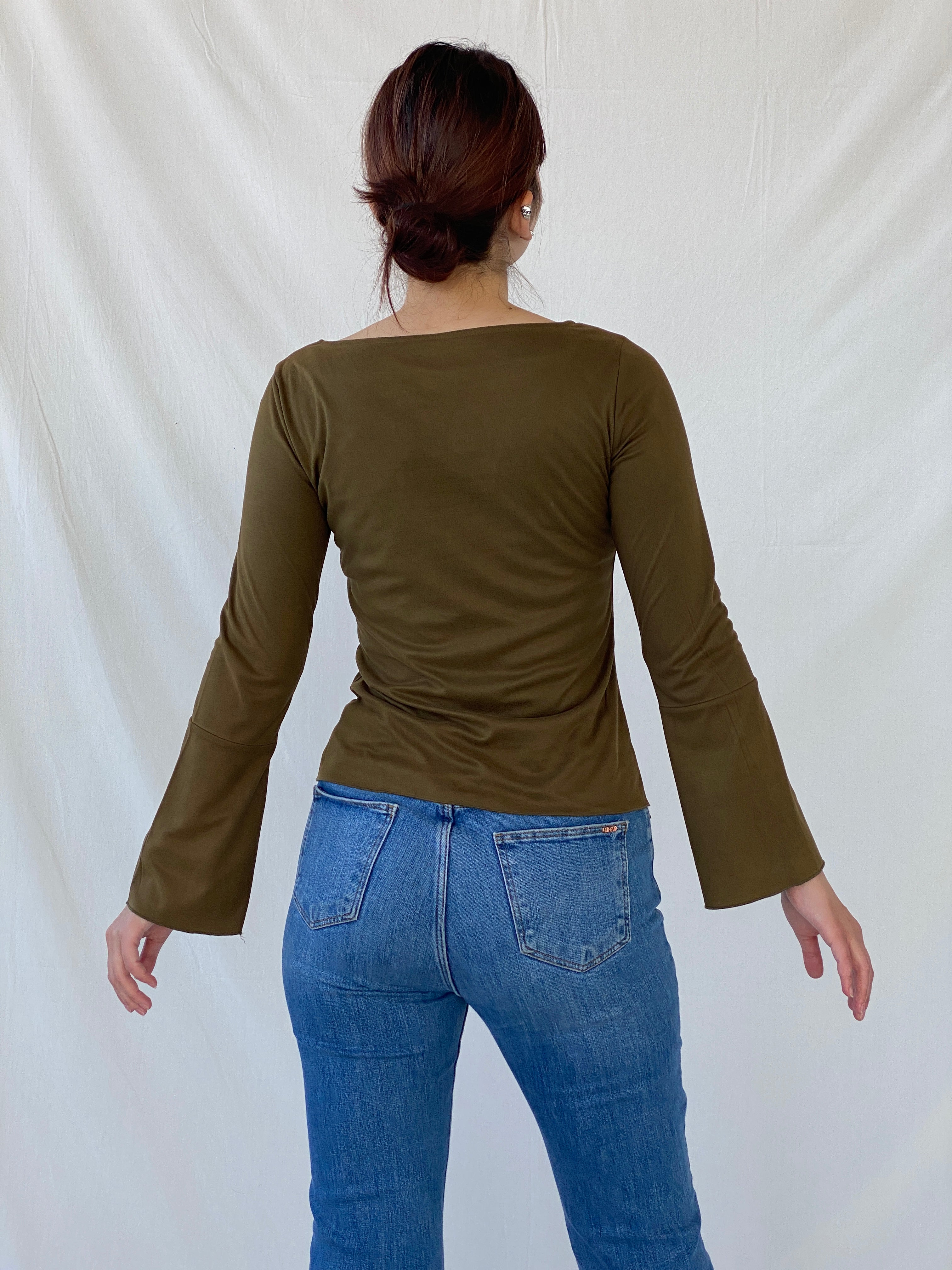 Vintage Cosmos Jeans Olive Green Women’s Long Sleeve Top - S