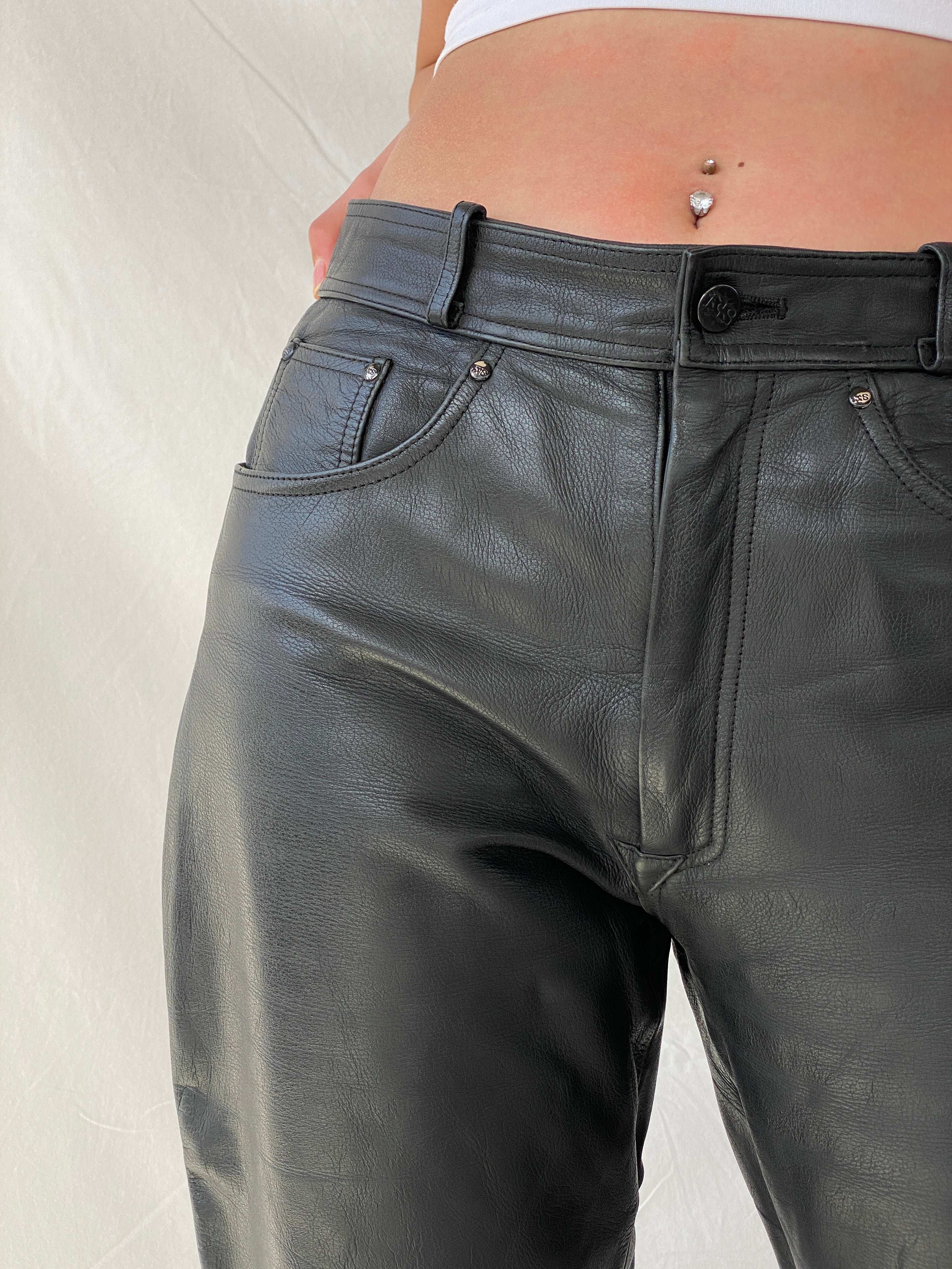 Vintage IXS Black Genuine Leather Motorcycle Pants - L