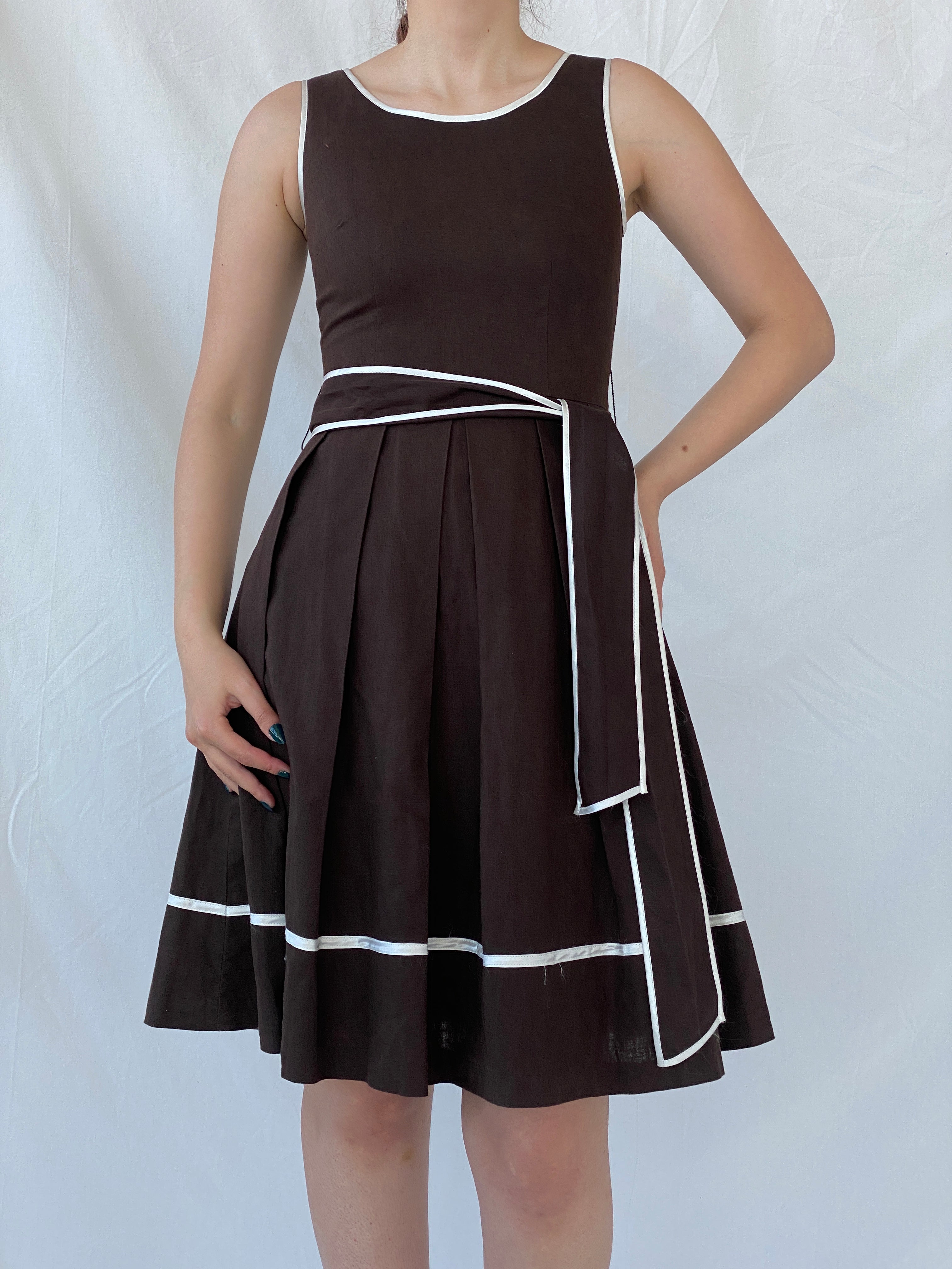 Y2K Orsay Chocolate Brown Tank Midi Sleeveless Dress with Waist Tie - S