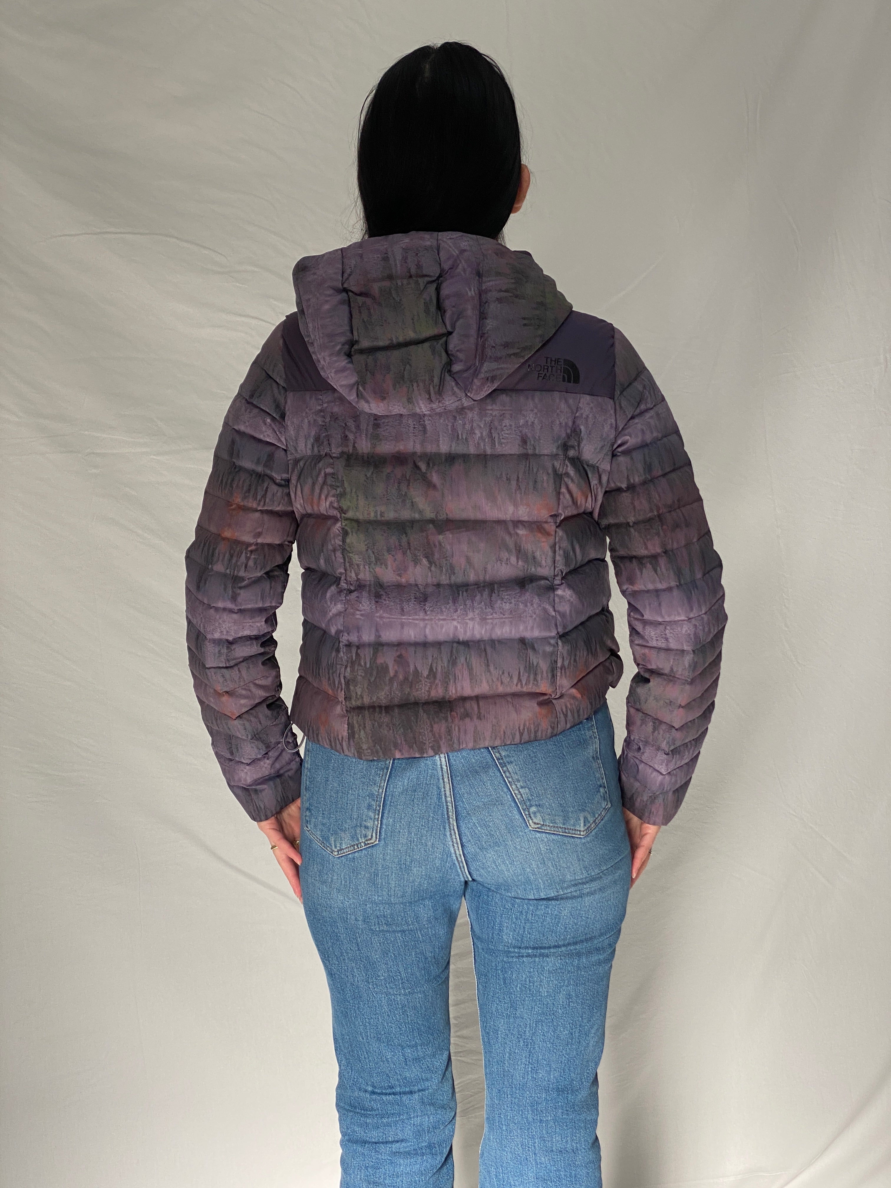 The North Face Purple Forest Print TNF Packable Fitted Puffer Jacket with Hood - M
