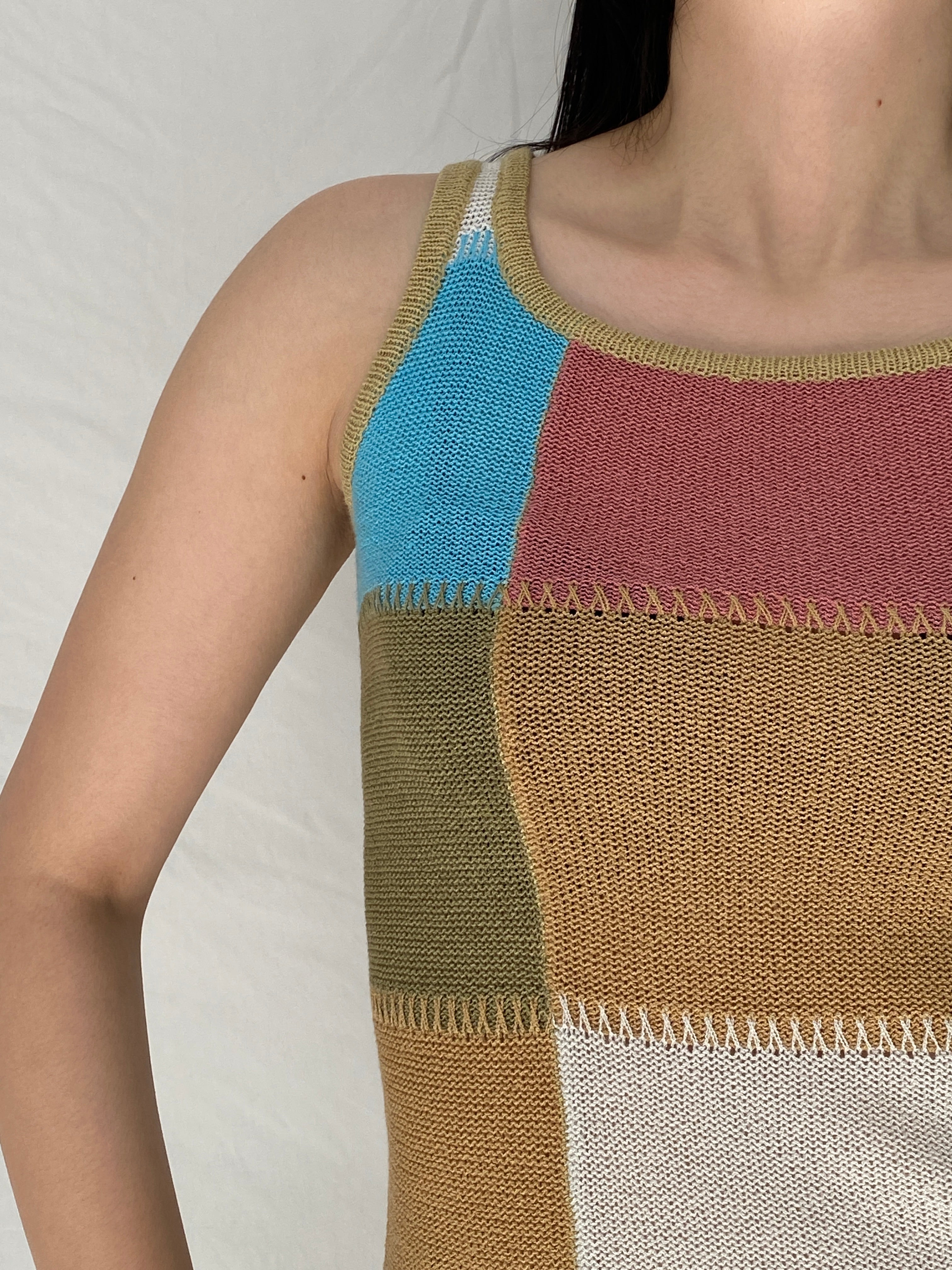 Vintage Patchwork Knit Tank Top Multicolor Y2K Style - S