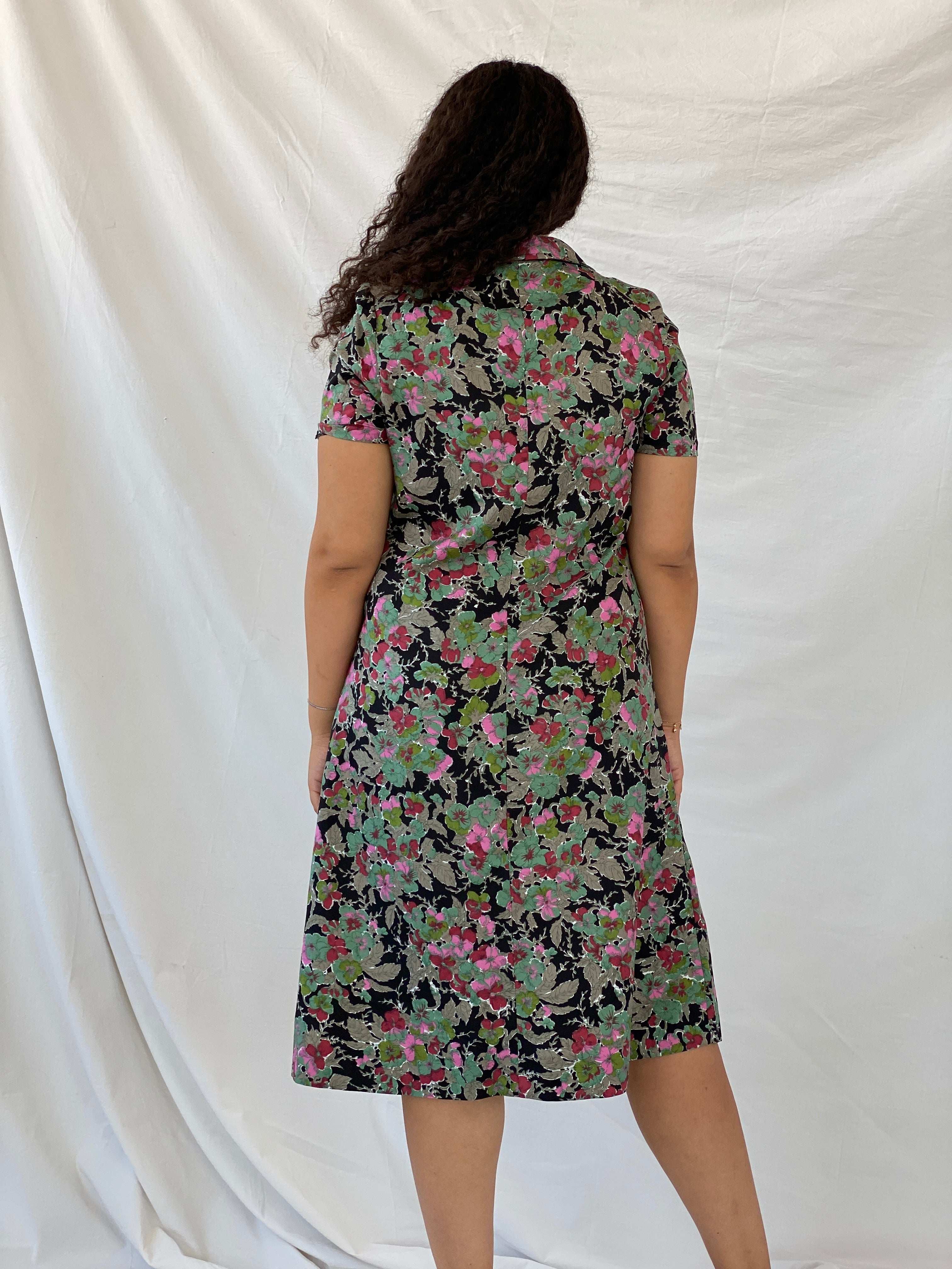 Vintage Handmade Floral Picnic Black and Green Midi Dress - L - Balagan Vintage Midi Dress 00s, 00s dress, 90s, Dina, dress, floral, floral dress, midi dress, NEW IN, summer dress