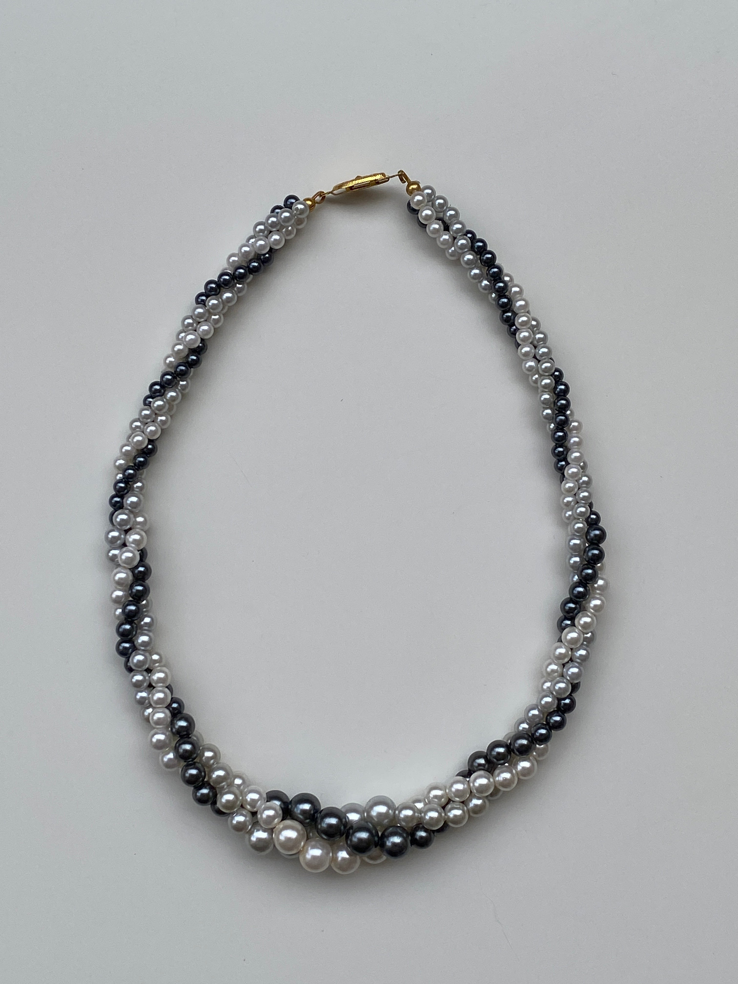 Vintage Faux Pearl Double Strand Necklace Black & White Elegant Classic Choker