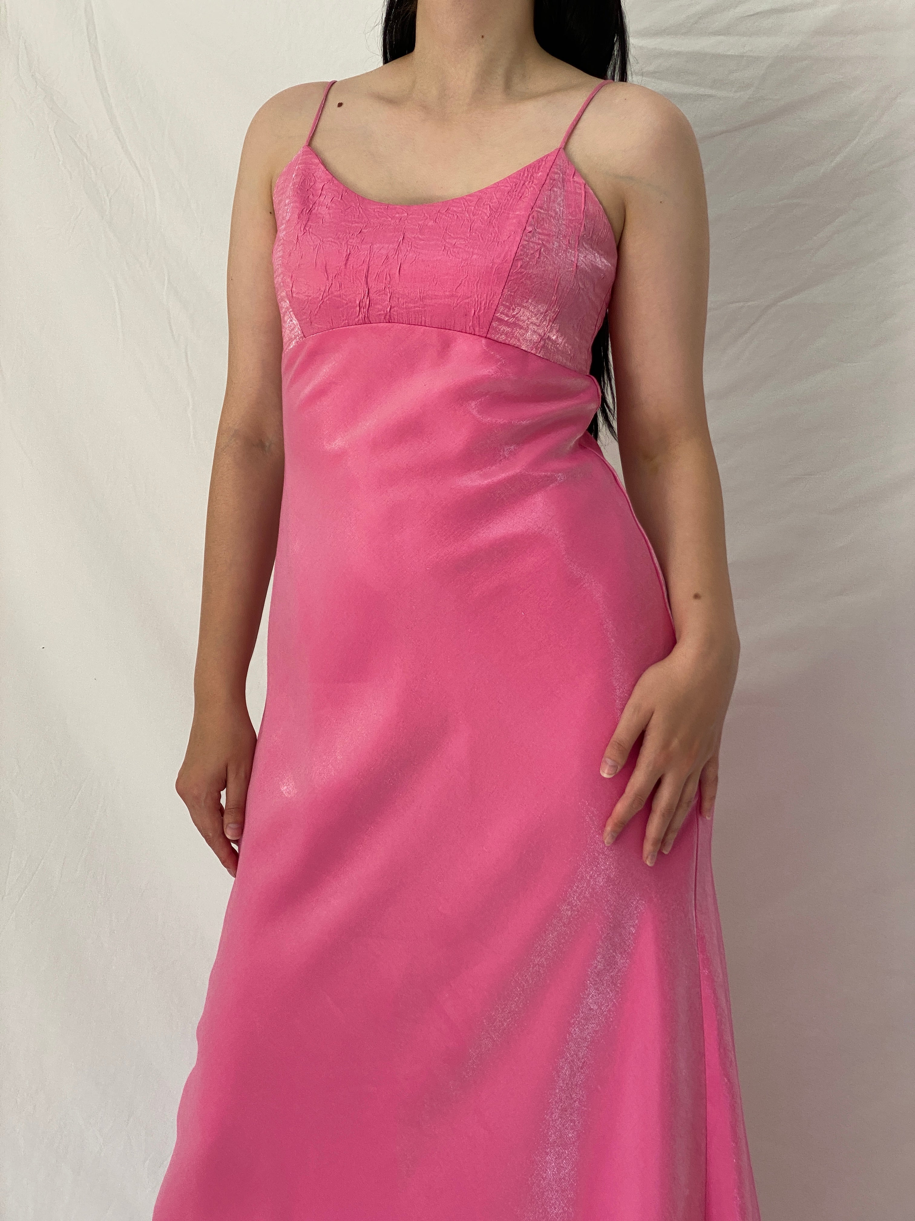 Vintage Y2K Chelsea Nites Pink Satin Prom Maxi Dress – M