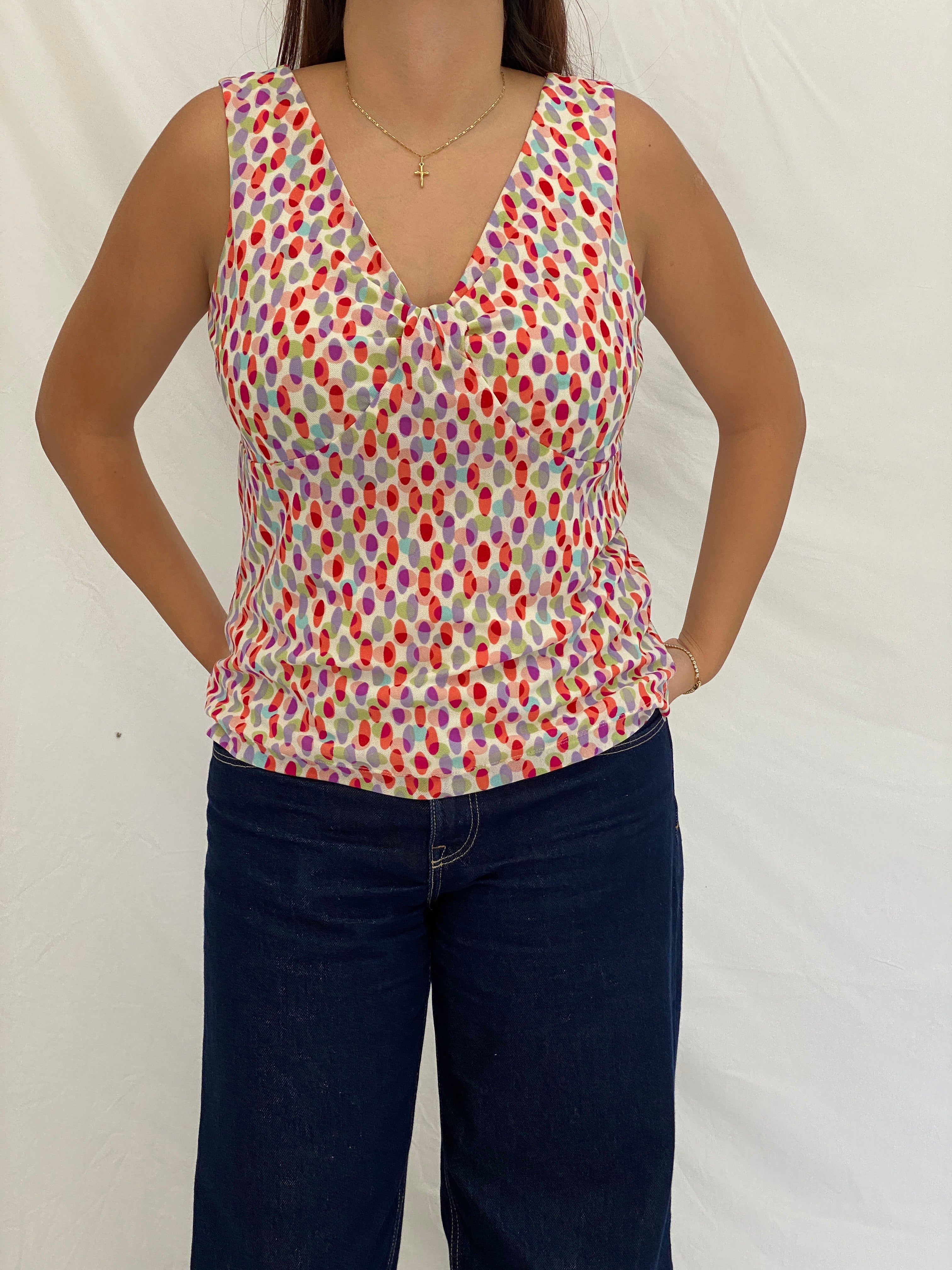 Vintage i.e. Multicolor Abstract Polka Dot Sleeveless Top - L