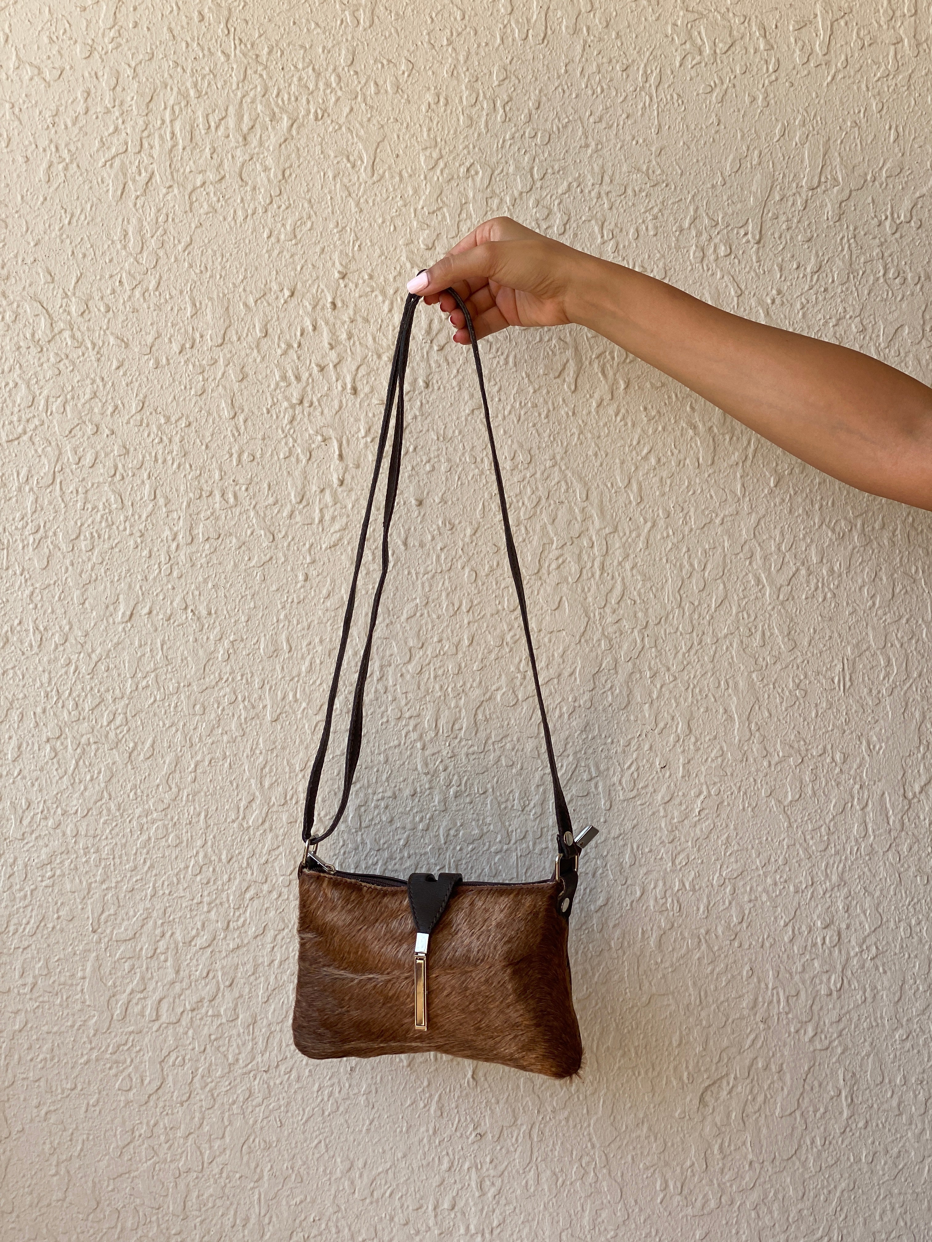 Vintage Y2K Brown Cowhide Hair-On Genuine Leather Crossbody Bag
