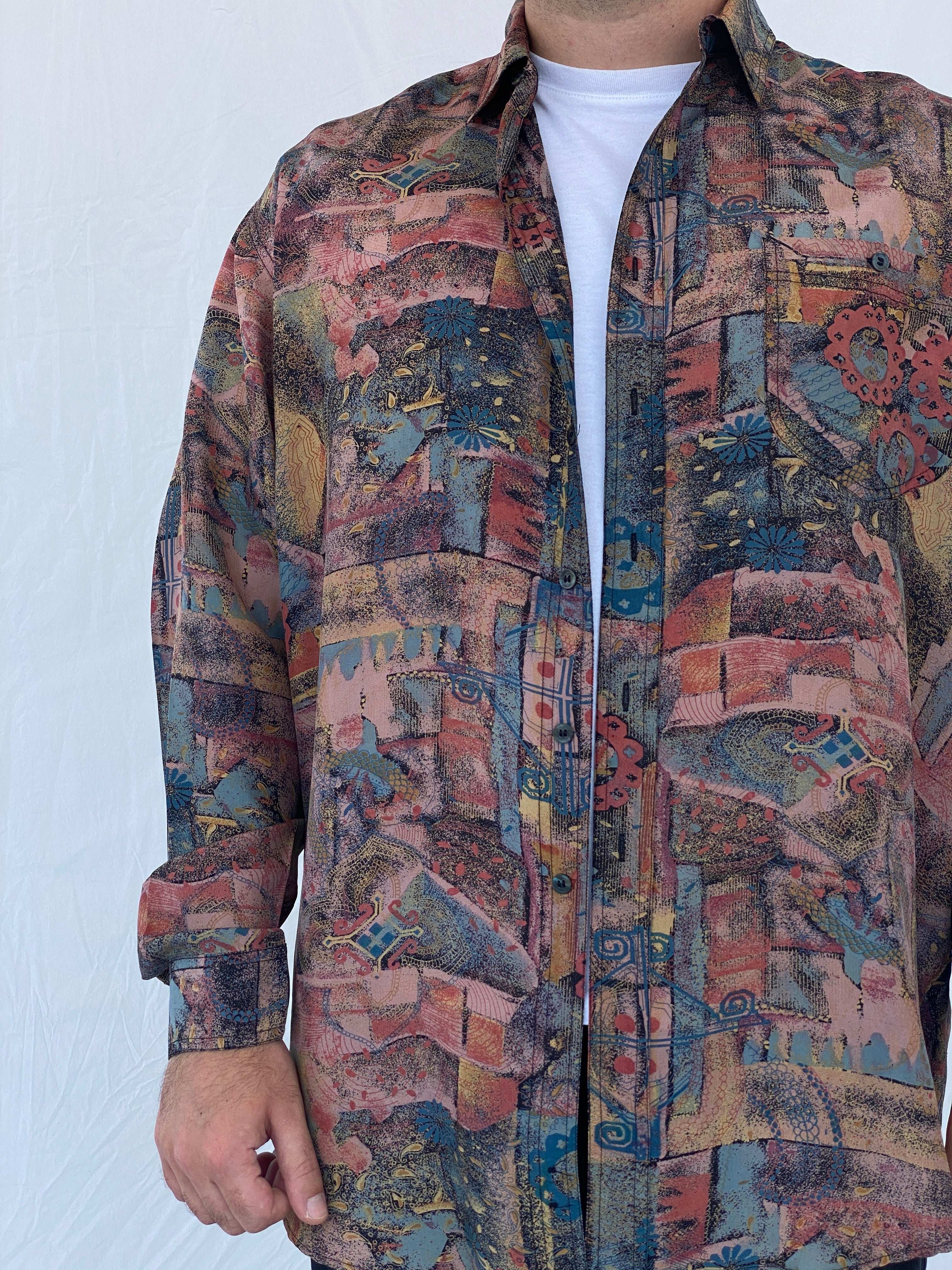 Y2K Bhs Printed Full-Sleeve Silk Shirt - M - Balagan Vintage Full Sleeve Shirt 90s, Iyad, mens shirt, NEW IN, printed shirt, silk shirt