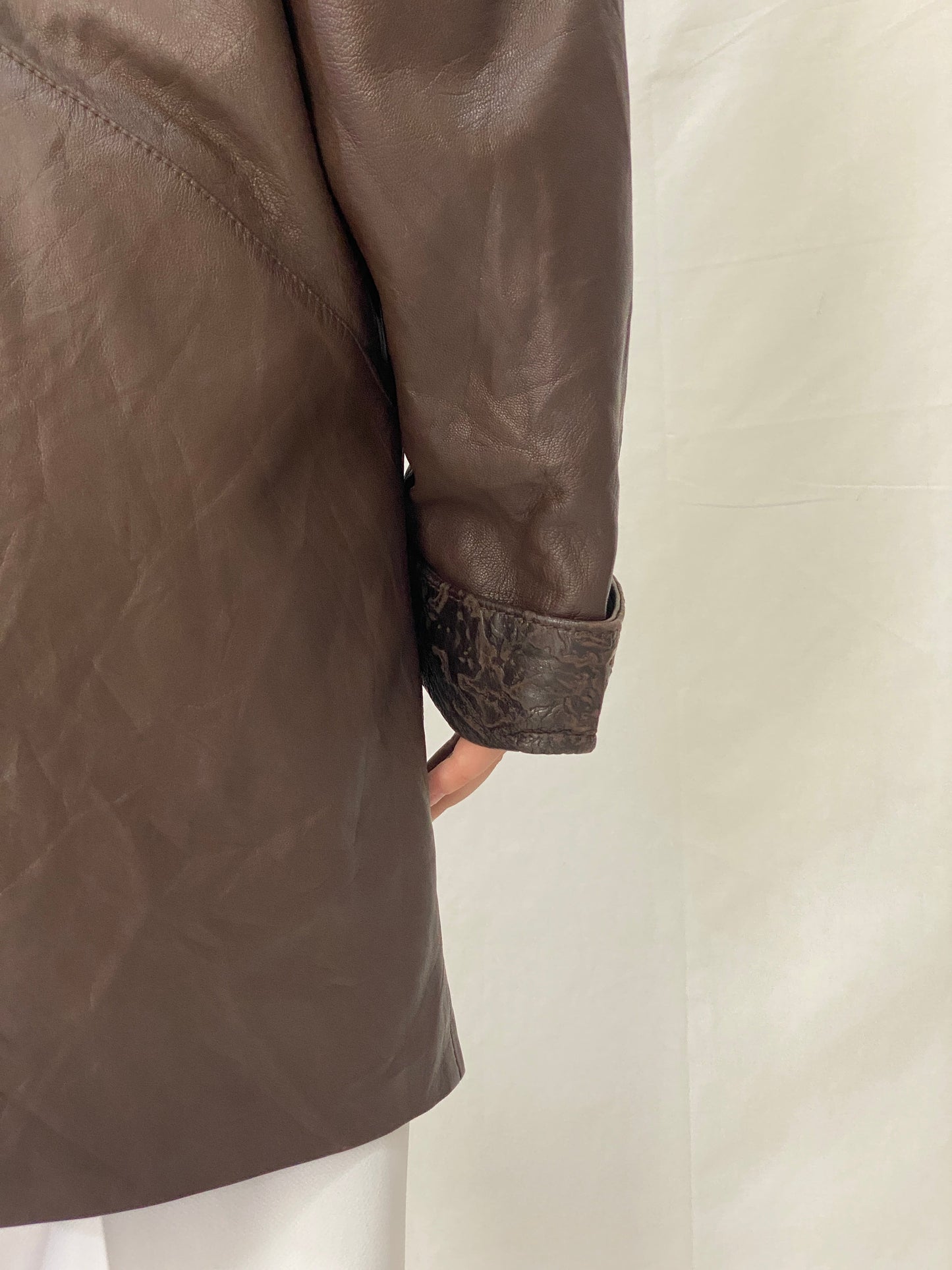 Vintage 1985 Brown Leather Blazer Coat Spanish Sheepskin Embossed Patchwork Jacket - L