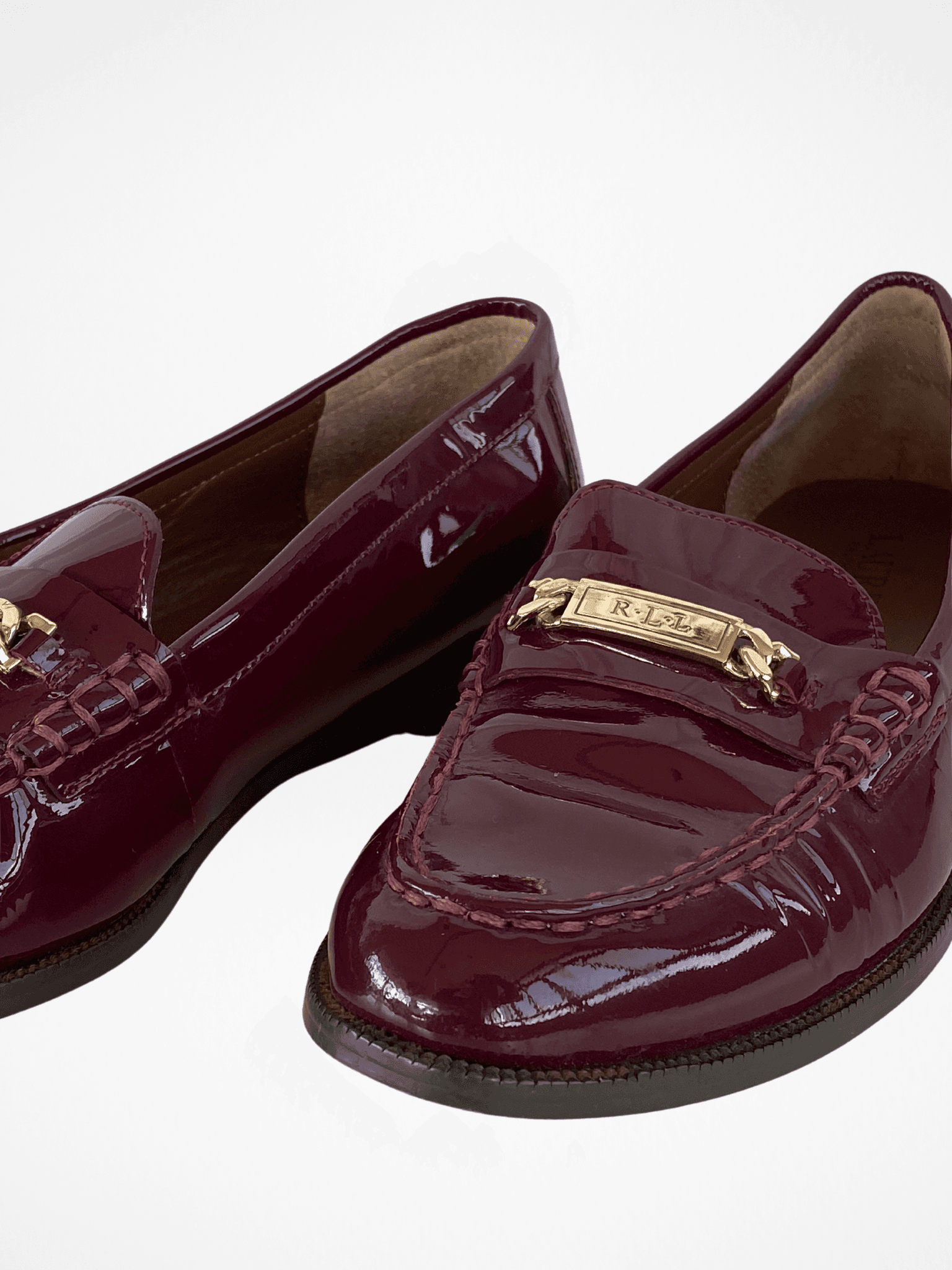 Ralph Lauren RLL Polished Patent Leather Burgundy Loafers - 38