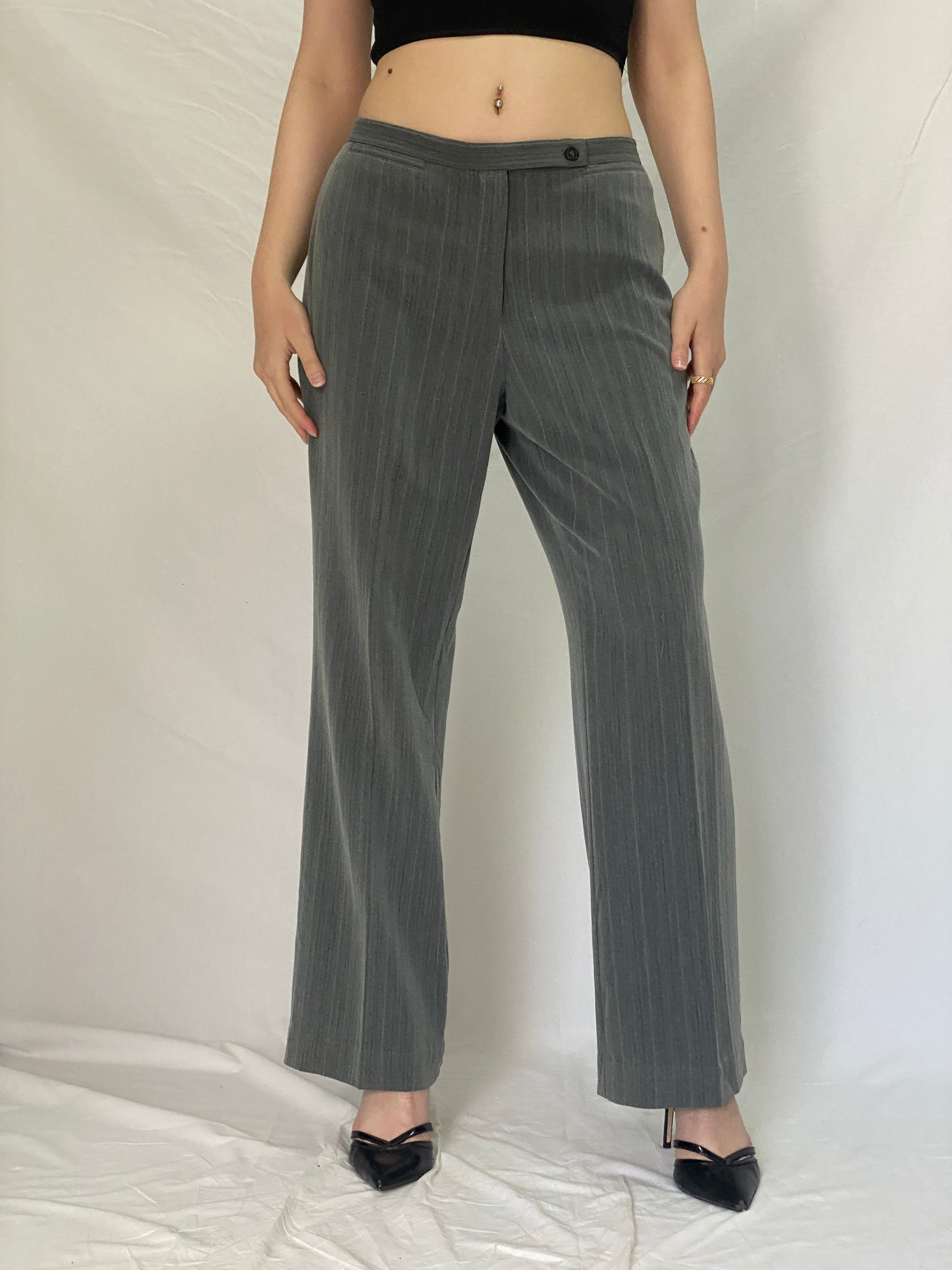 Vintage East5th Pinstripe Work Pants Grey Office Core Straight Leg Trousers - M