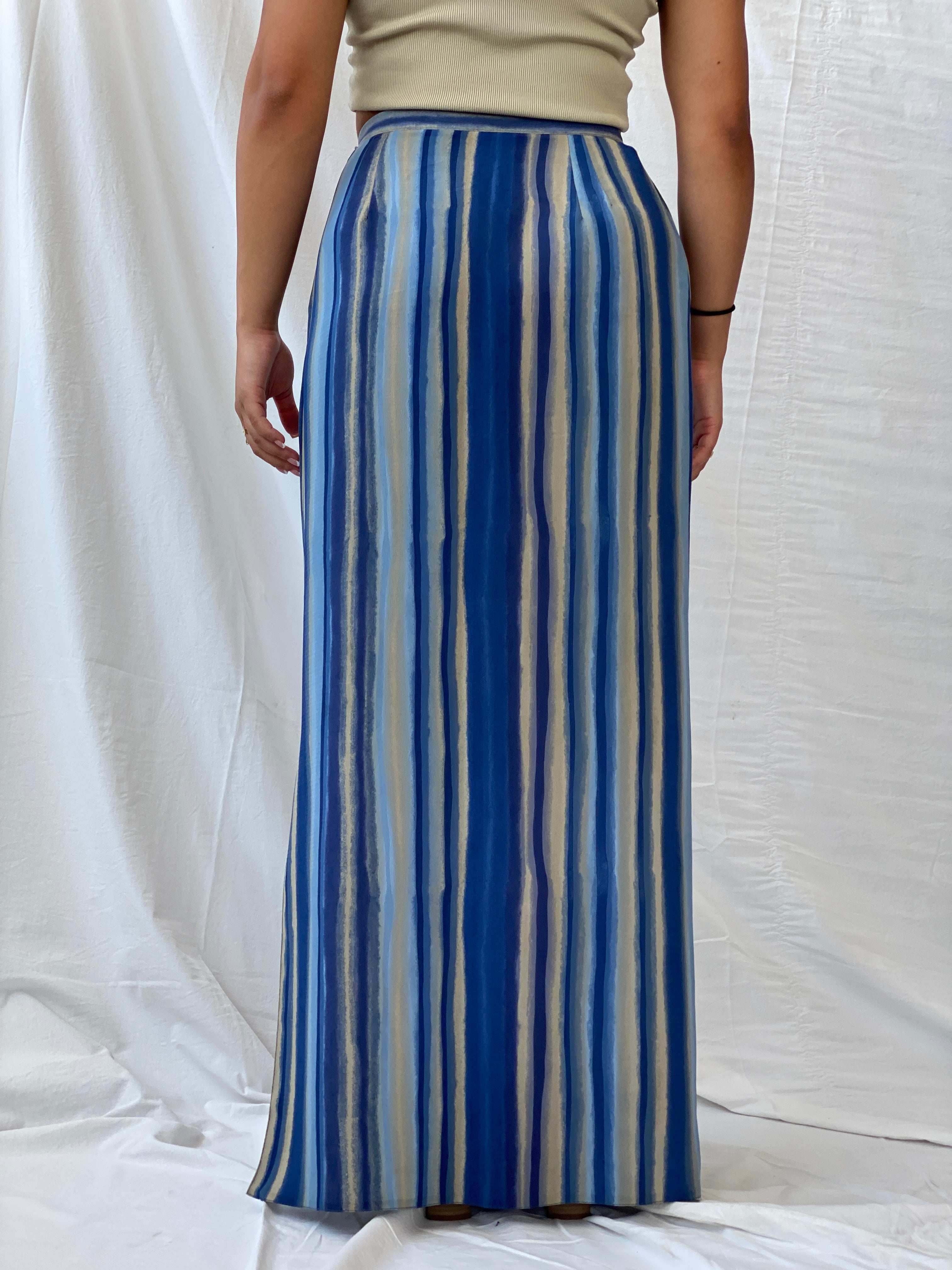 Vintage Handmade Striped Blue and Beige Beach Maxi Skirt - M - Balagan Vintage Maxi Skirt 00s, beach bag, Lana, maxi skirt, NEW IN, striped, stripes, summer, summer prints