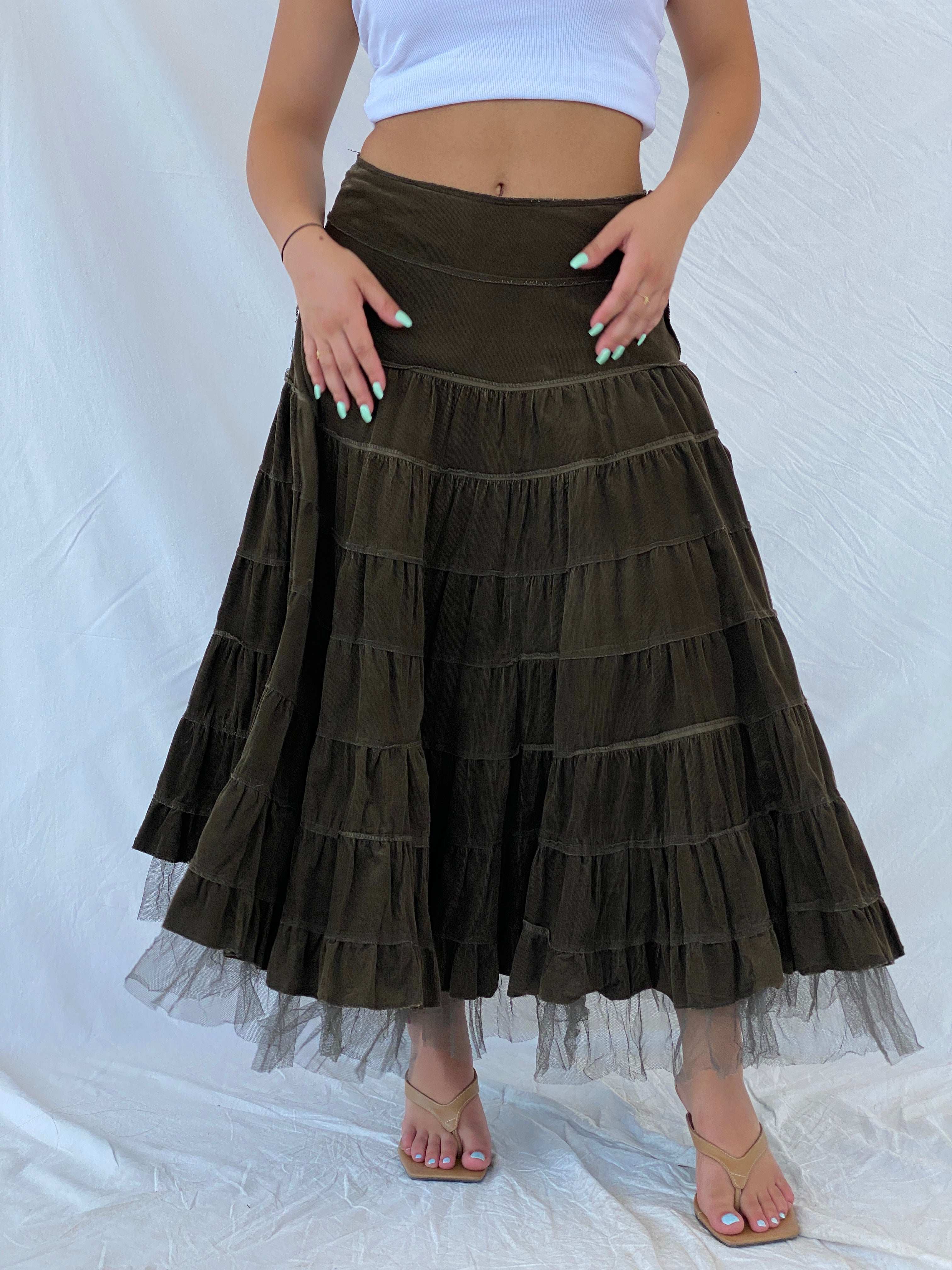 Insane Vintage MY INDUSTRY Tiered Ruffled Gypsy Zip Up Skirt - M - Balagan Vintage Maxi Skirt 00s, Lana, maxi skirt, NEW IN, summer