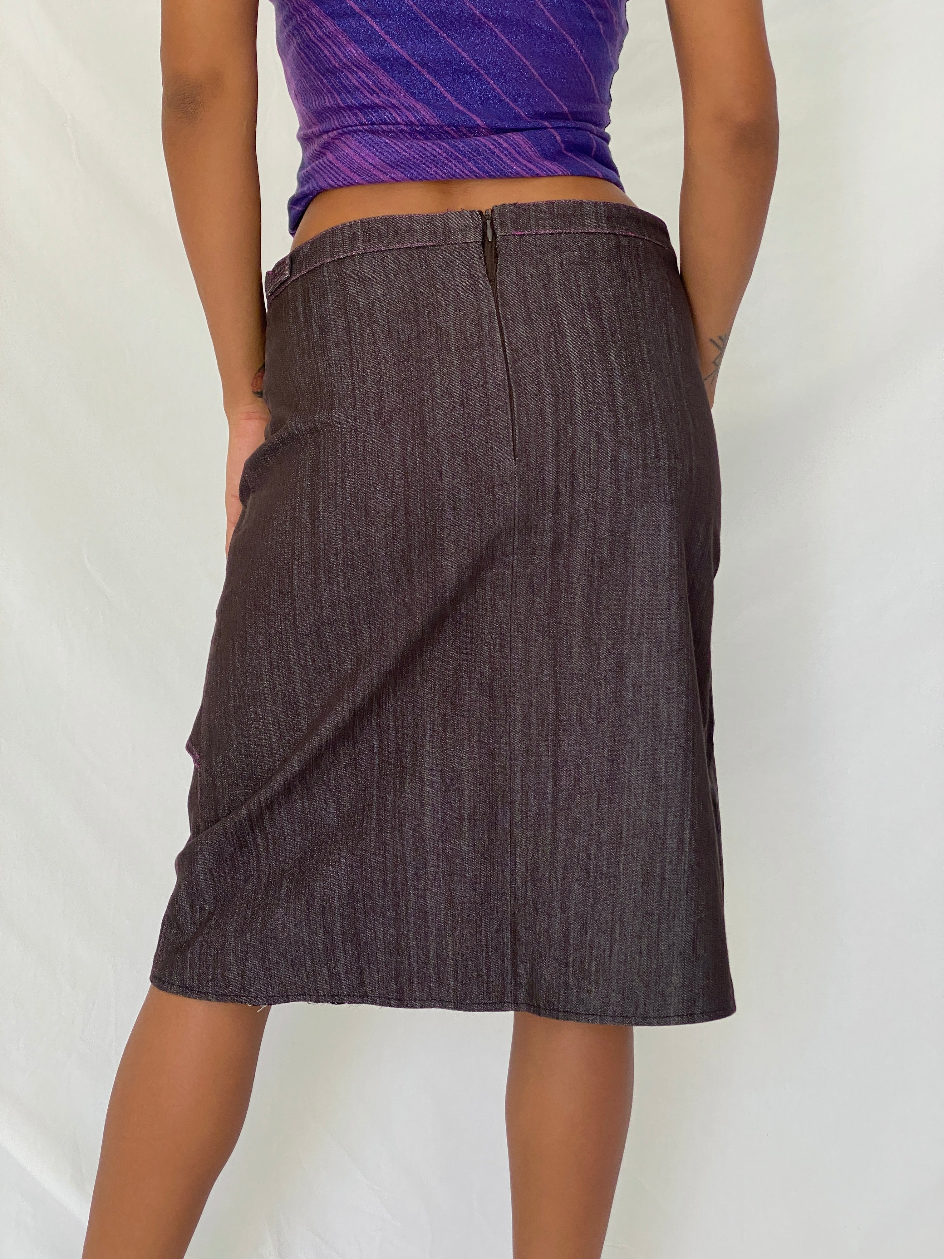 Vintage Y2K Patrice Bréal Cotton Blend Asymmetric Layered Denim Midi Skirt - M