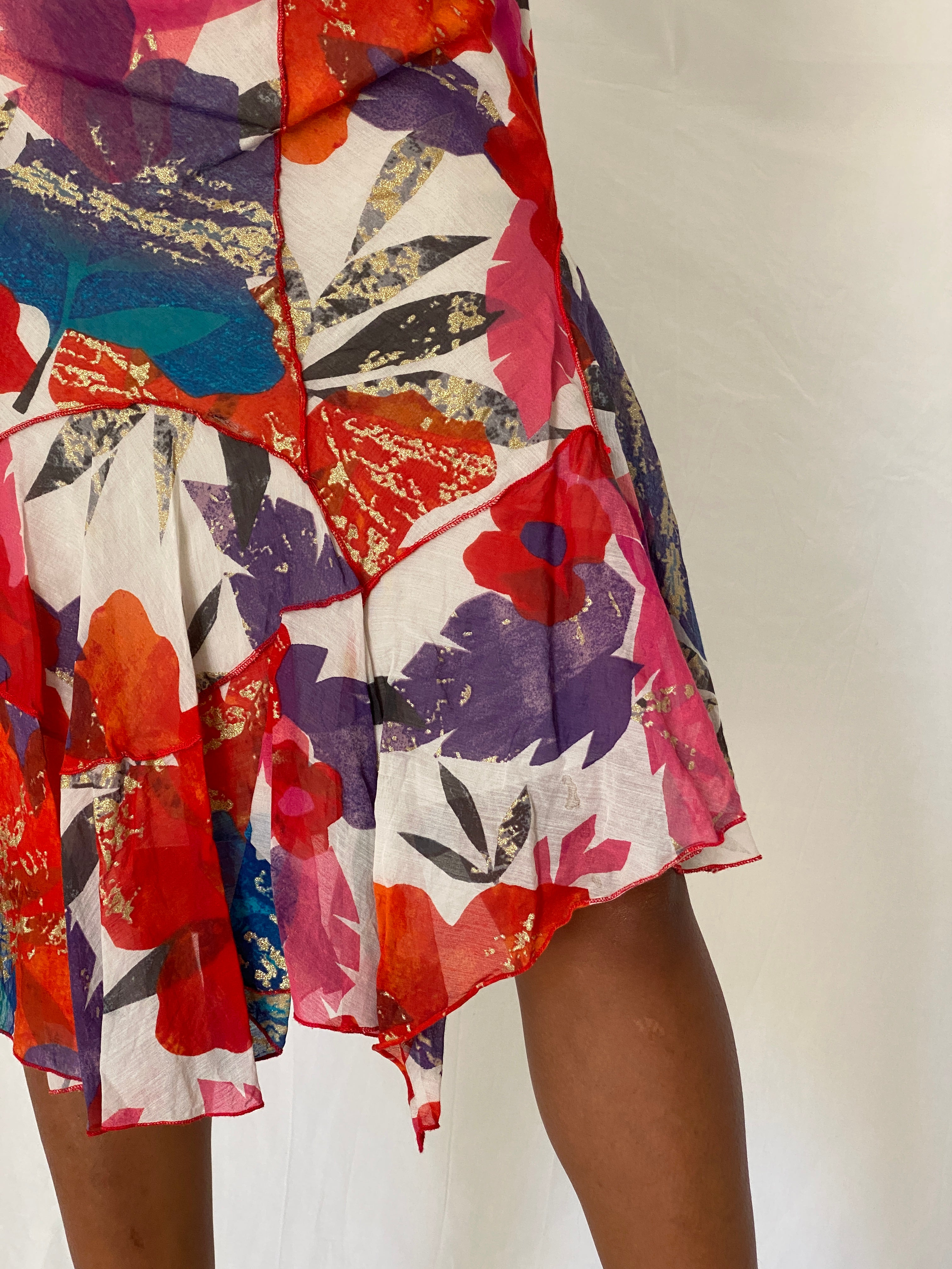 Vintage Y2K Didier Parakian Multicolor Silk Cotton Floral Asymmetric Boho Midi Skirt - M