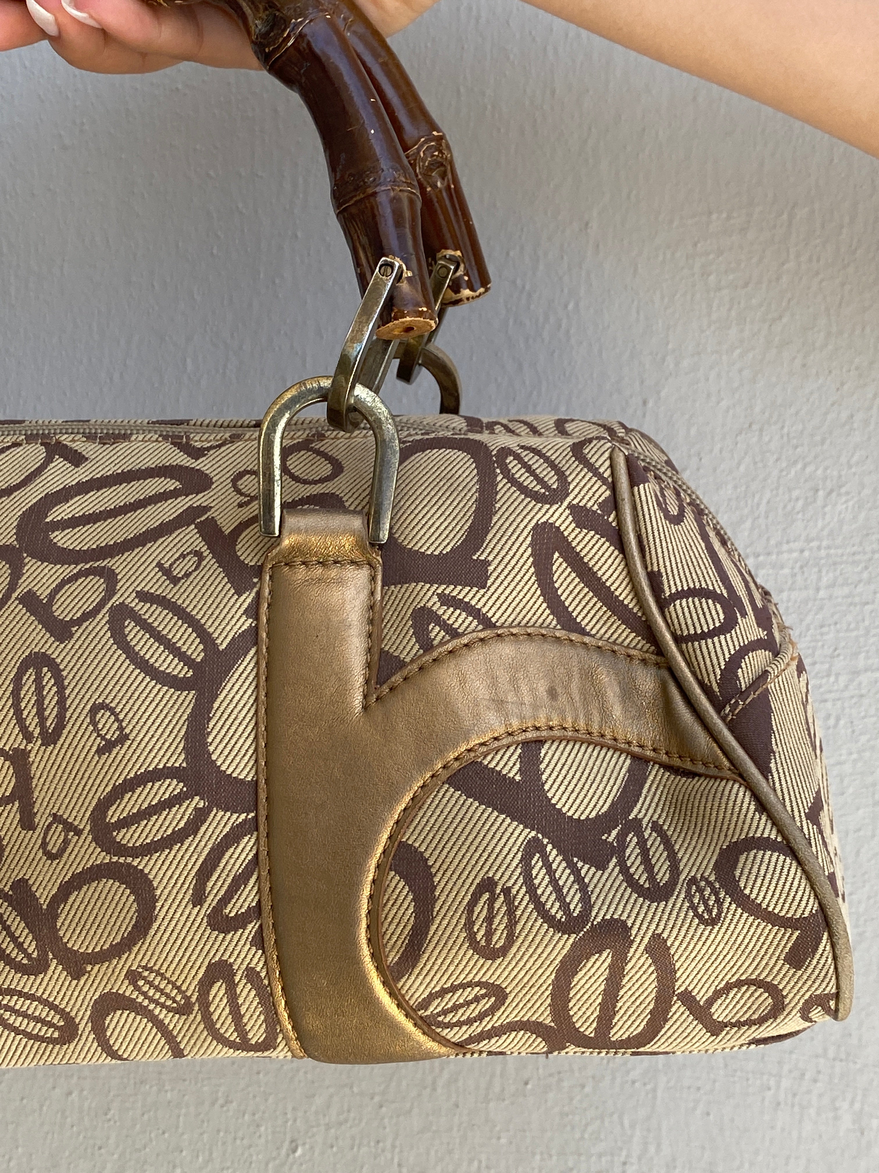 Y2K Bebe Monogram Canvas & Bamboo Handle Bag Beige Brown