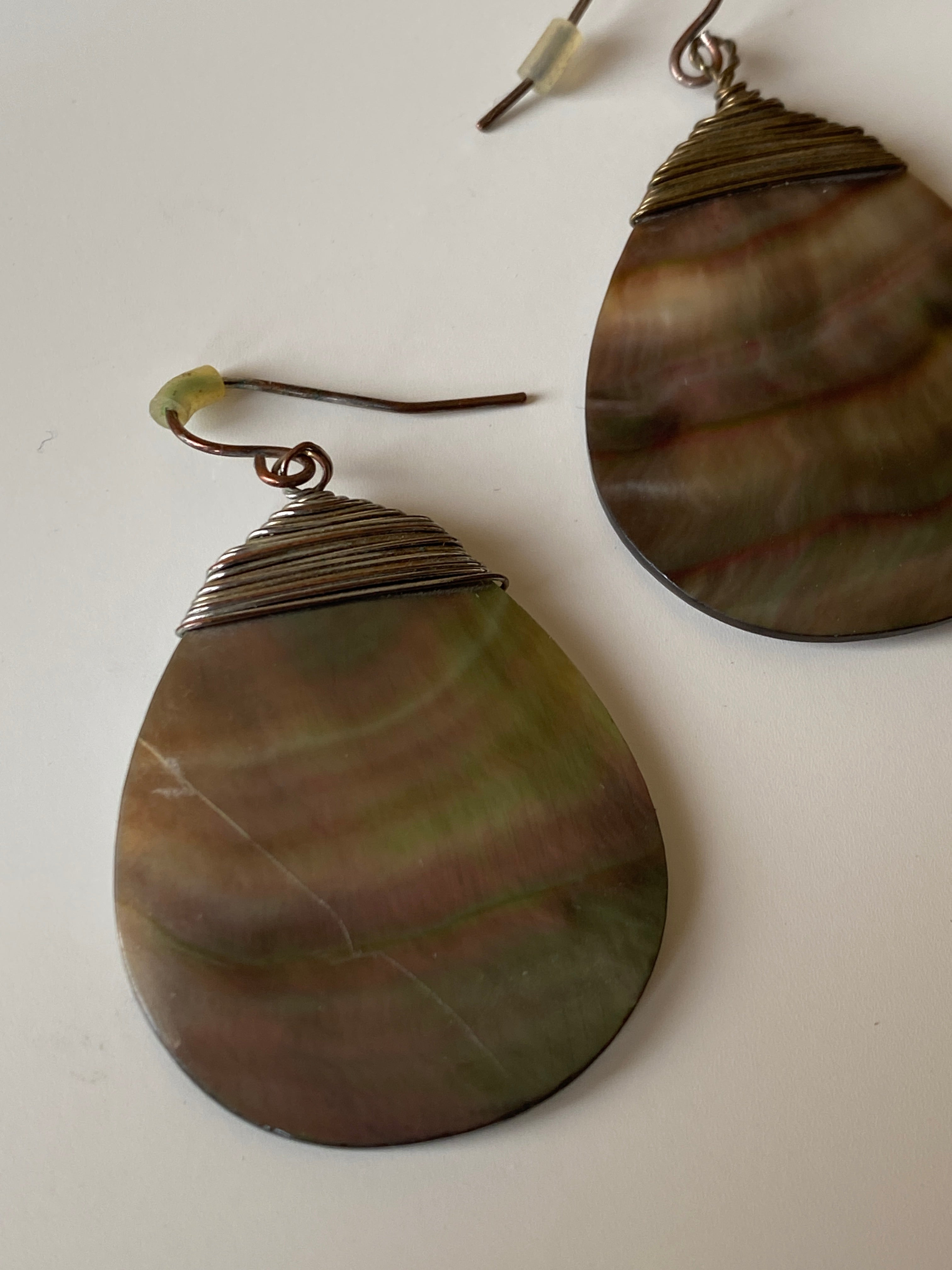 Vintage Mother of Pearl Teardrop Dangle Handcrafted Shell Earrings