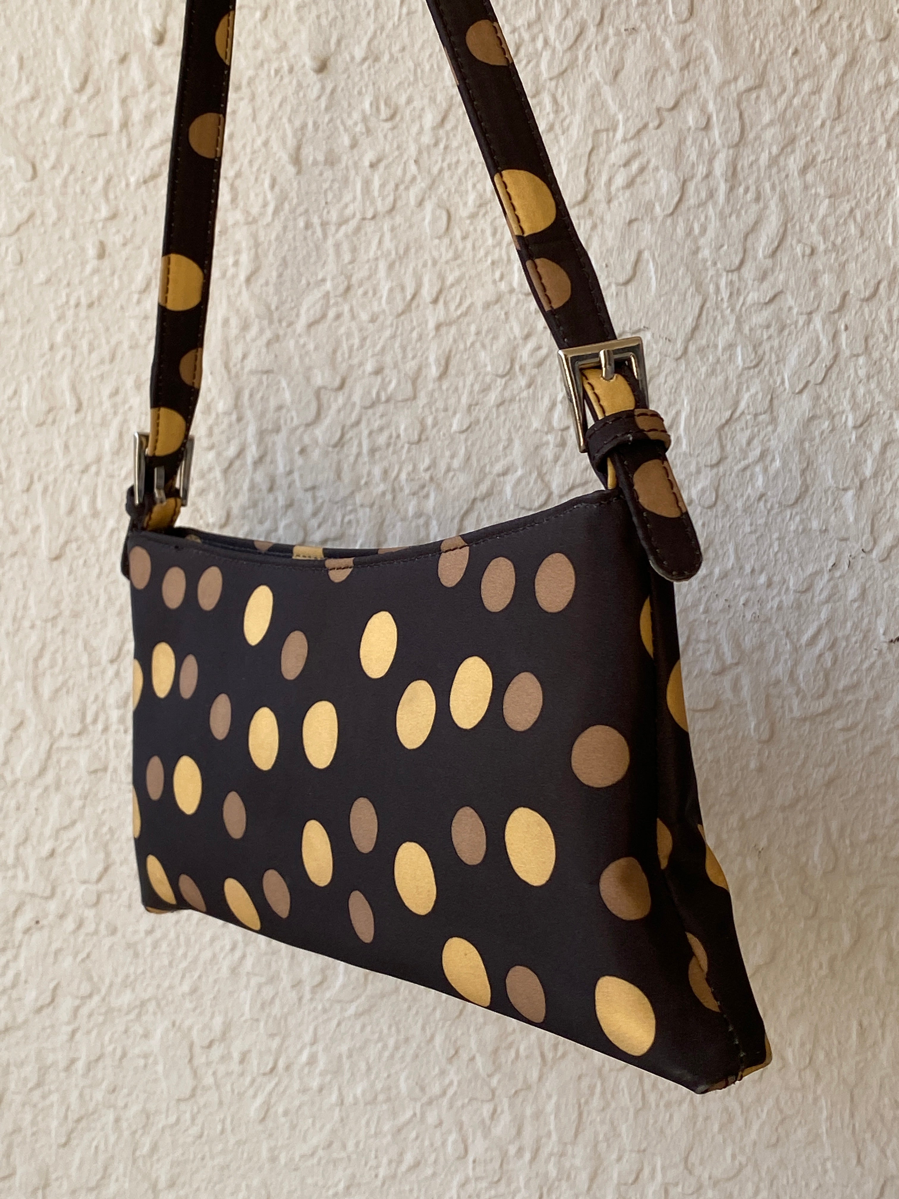 Y2K Brown & Gold Polka Dot Mini Shoulder Bag Retro Baguette Purse