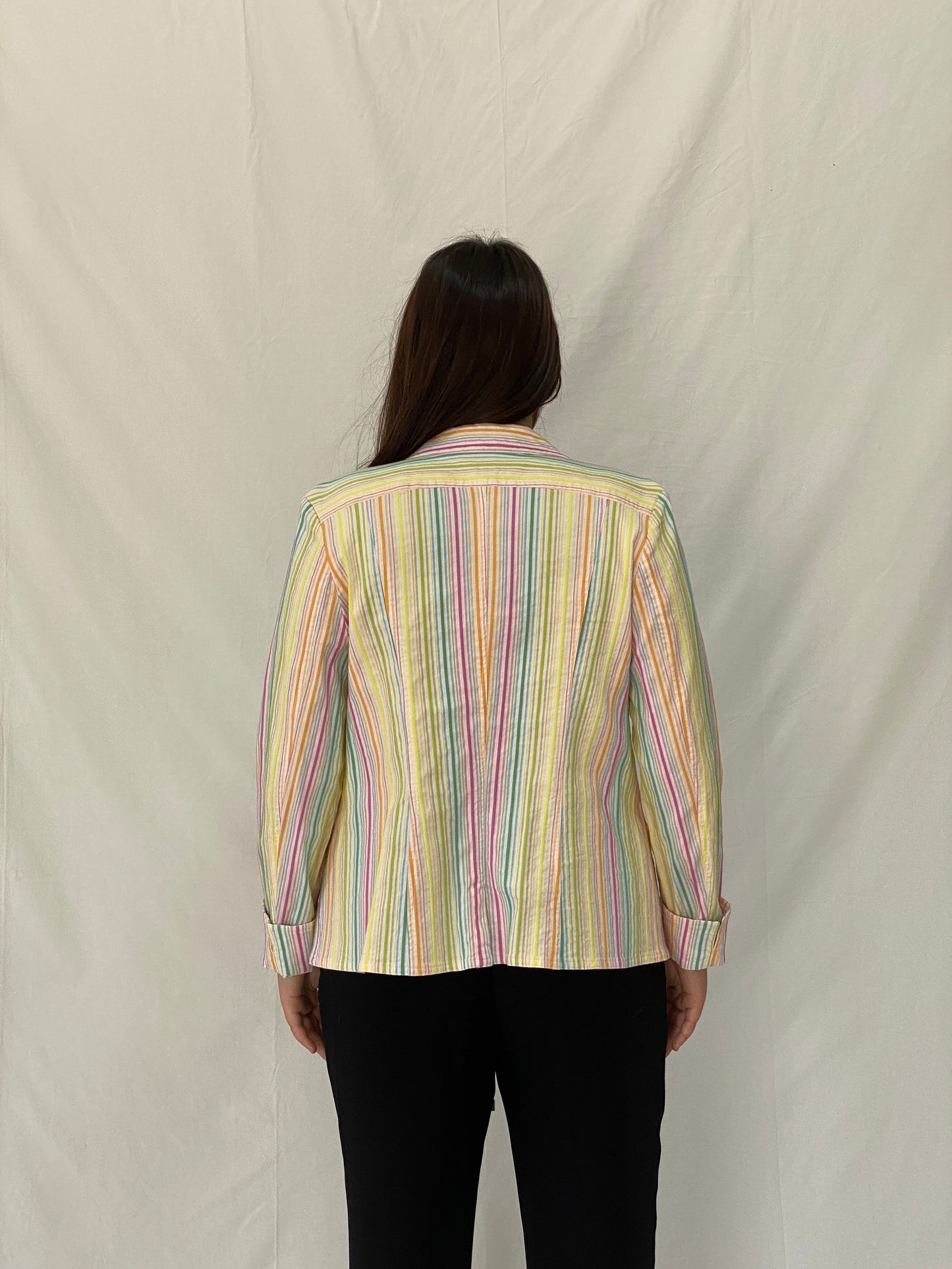 Vintage Y2K Preppy Verse Pastel Striped Rainbow Blazer - S