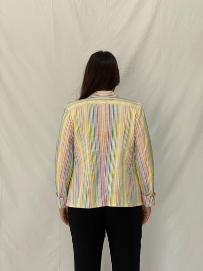 Vintage Y2K Preppy Verse Pastel Striped Rainbow Blazer - S